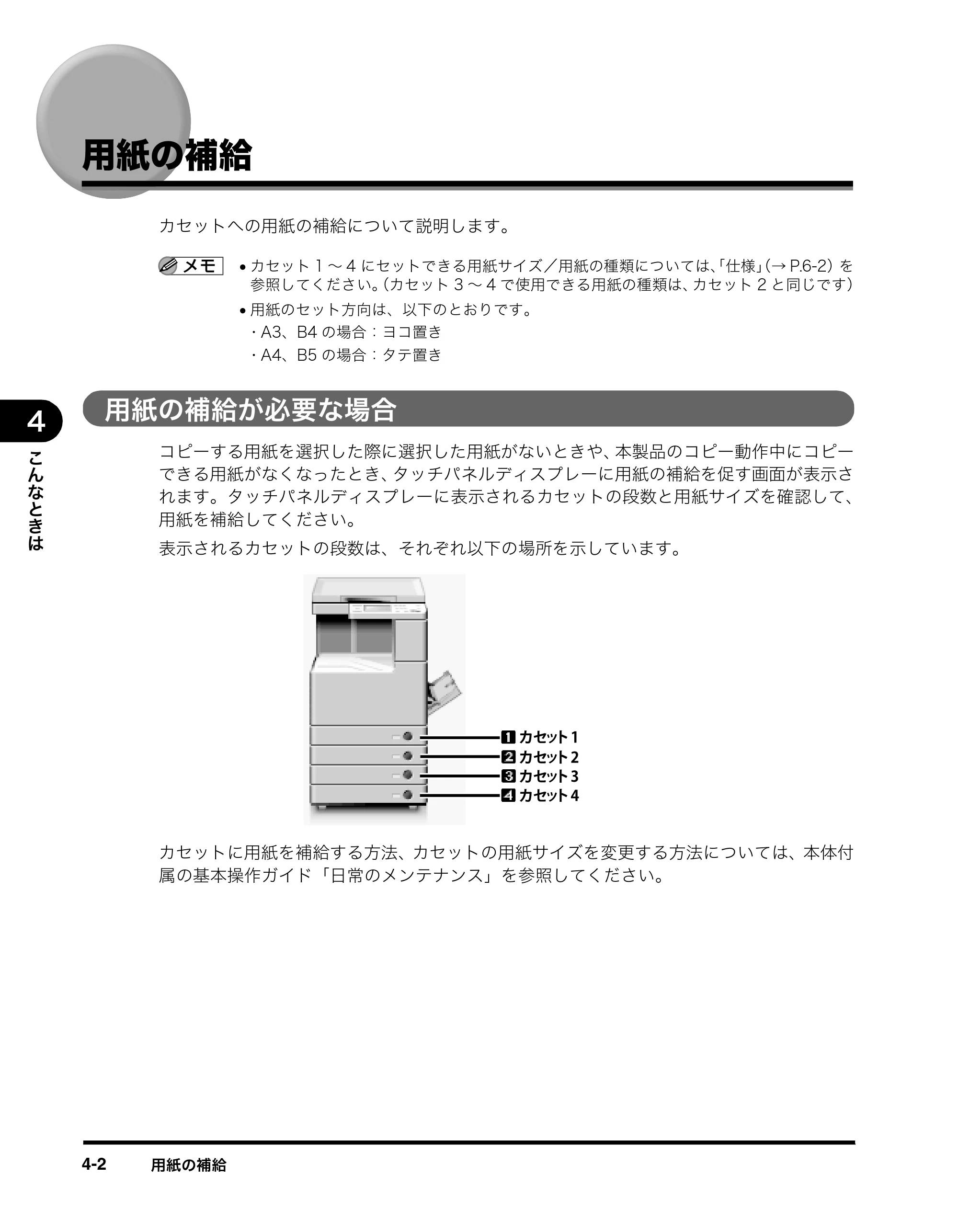 キヤノン imageRUNNER ADVANCE C2230F/C2220/C2220F イージーモード取扱説明書 2012年12月12日更新（PDF：4.44MB） — 用紙の補給 — 原本ページ — 56ページ