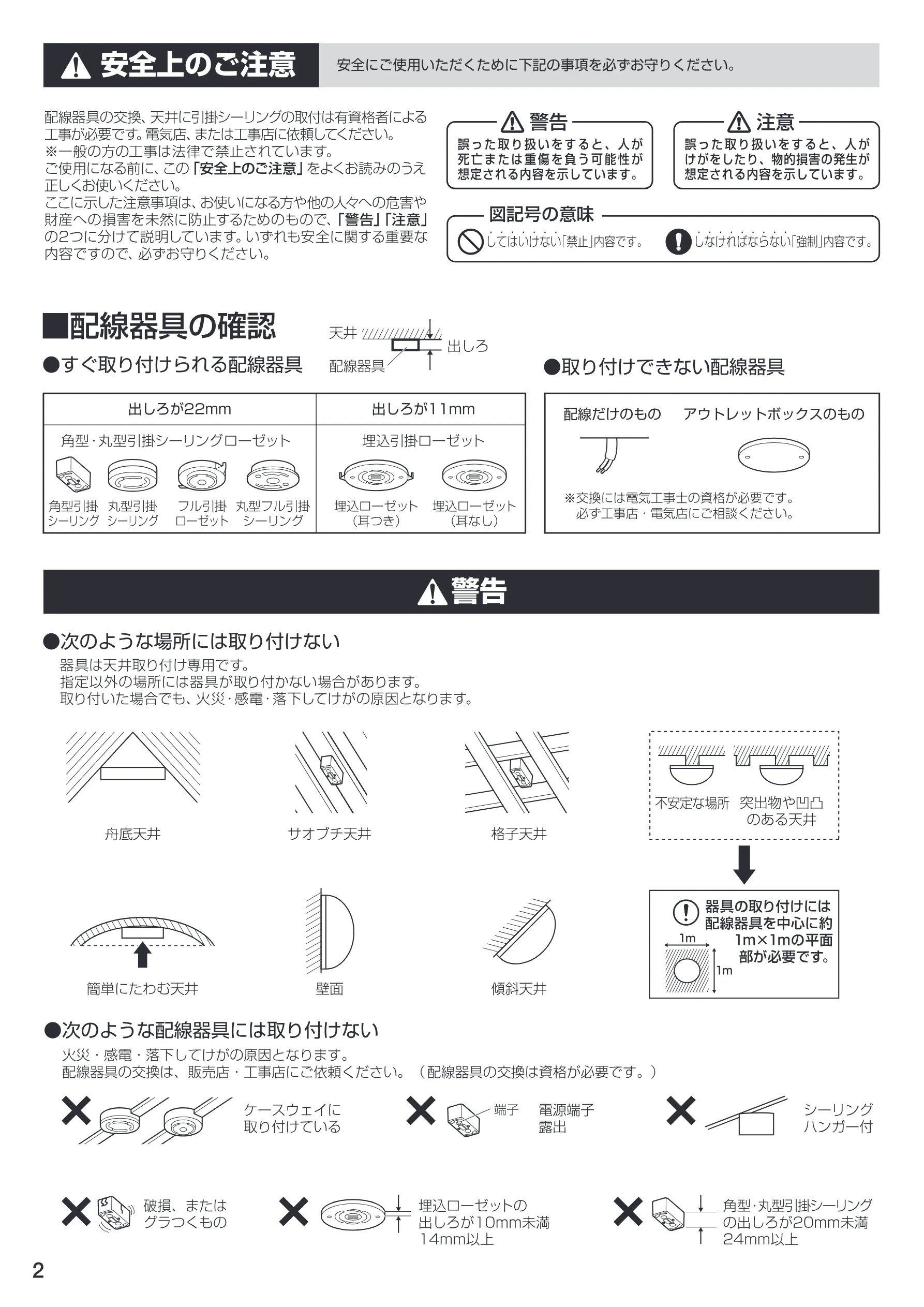 アイリスオーヤマ HS6N-W-A 取扱説明書 — ロ =z) BacRA SOR 天井てws ⑯すぐ取り付けられる配線器具 RRR 人取り付けできない配線器具 — 図版 2-1 — 2ページ