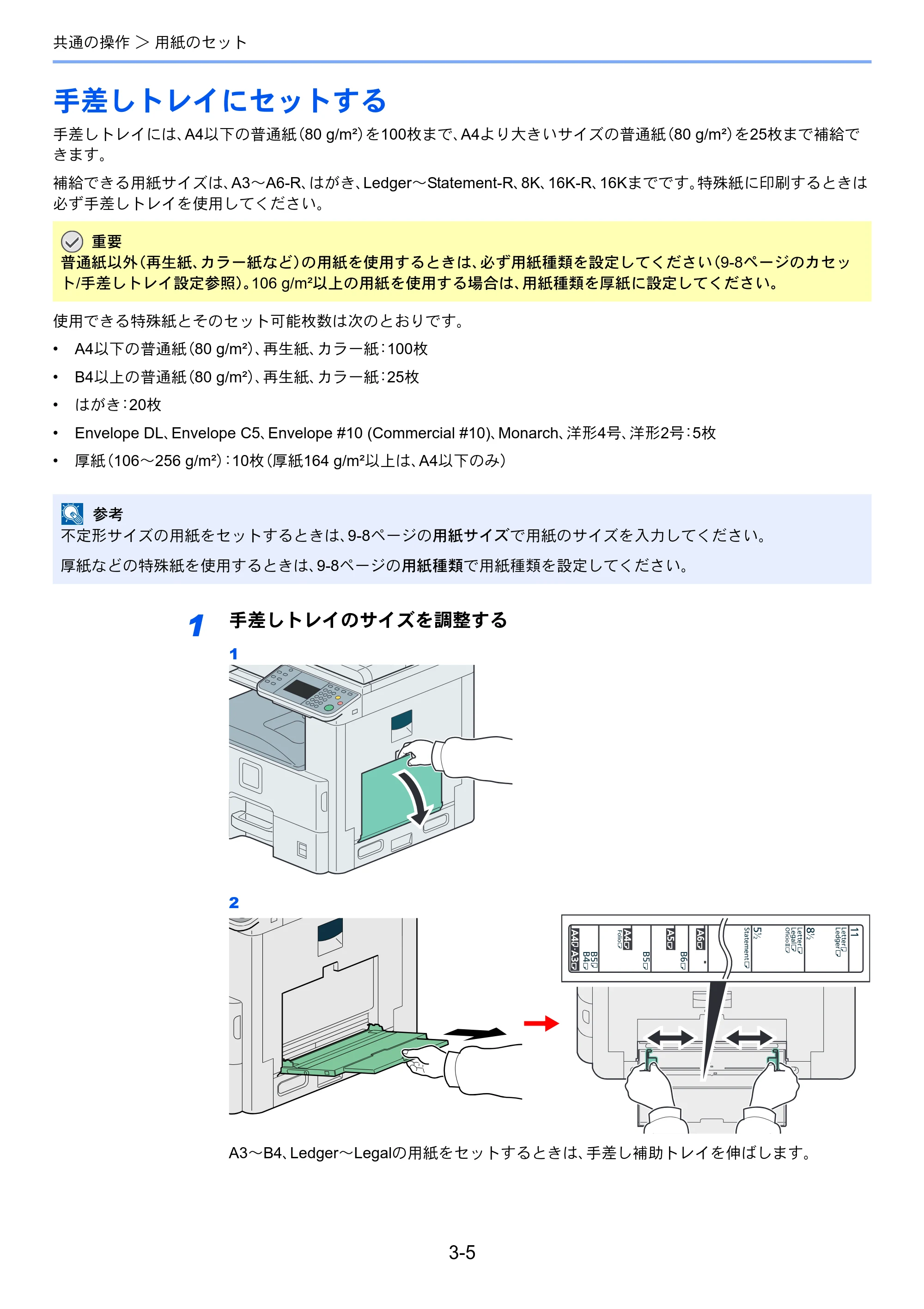 京セラ TASKalfa 256i / TASKalfa 306i "TASKalfa 256i TASKalfa 306i 使用説明書 — 手差しトレイにセットする — 原本ページ — 77ページ
