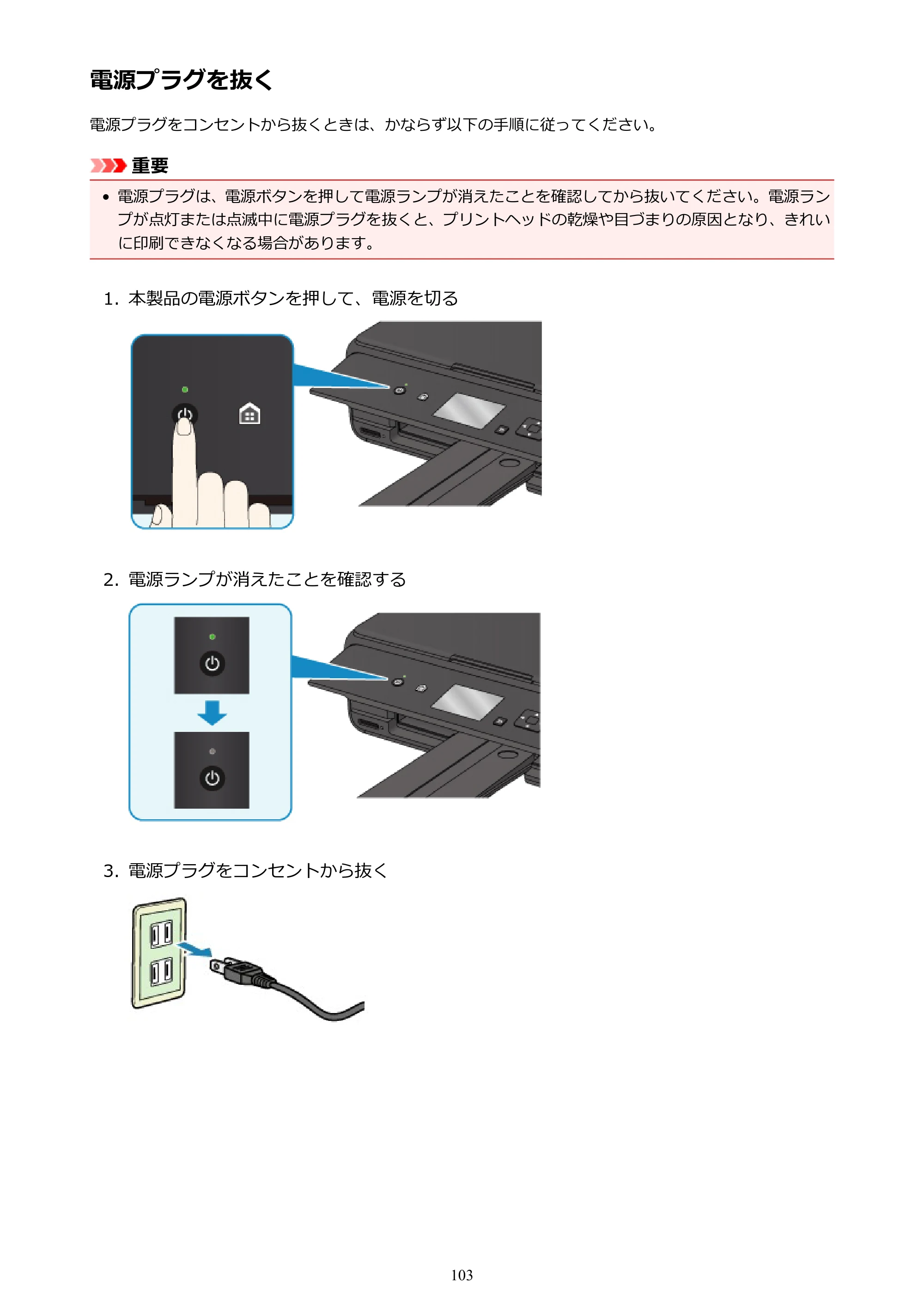 キヤノン PIXUS TS5030S/PIXUS TS5030 電子マニュアル PDF版 （Mac版）（PDF：12.8MB） — 電源プラグを抜く — 原本ページ — 103ページ