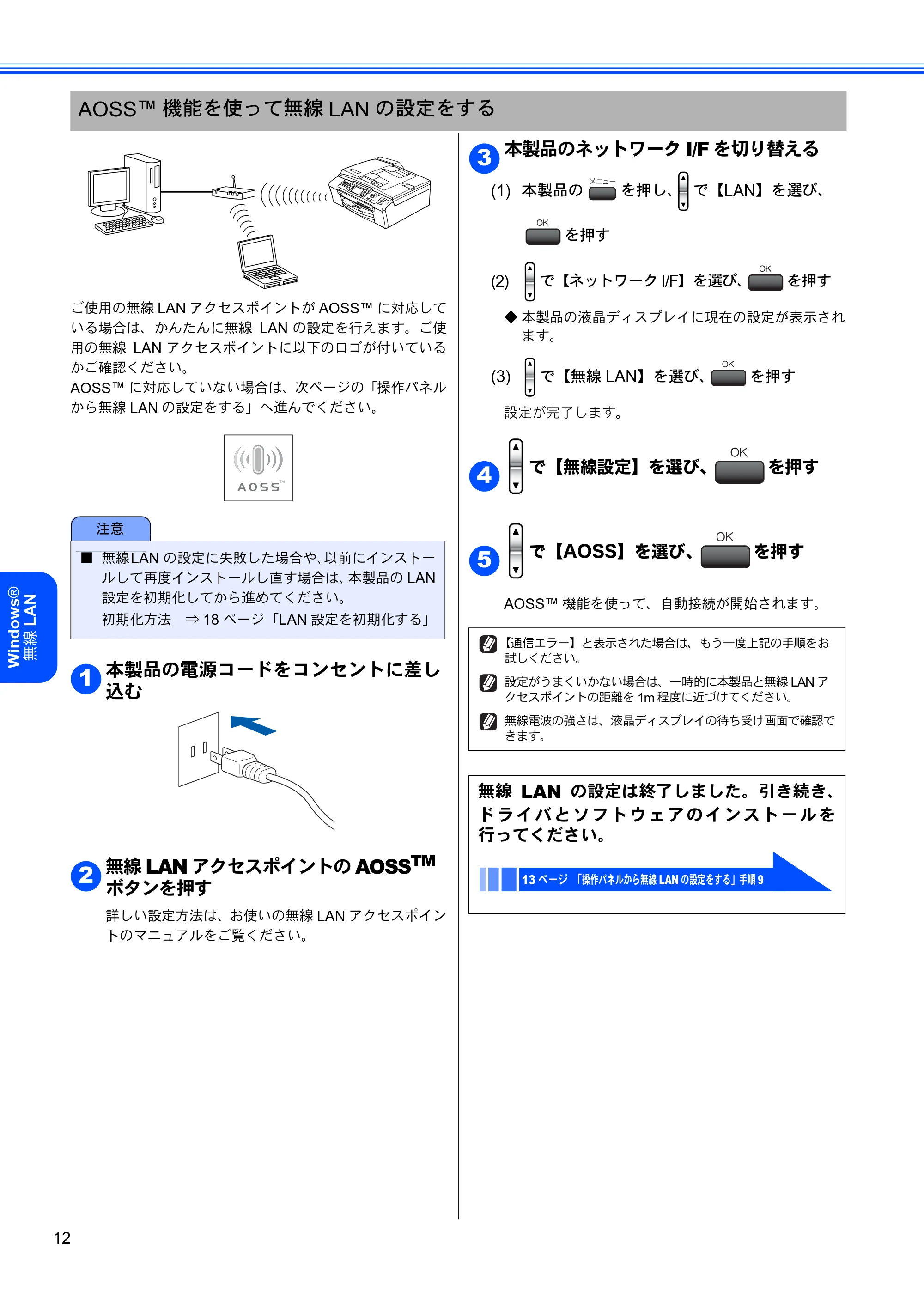 ブラザー DCP-750CN / MFC-460CN Windows Vista用インストールガイド — AOSS™機能を使って無線LANの設定をする — 原本ページ — 14ページ