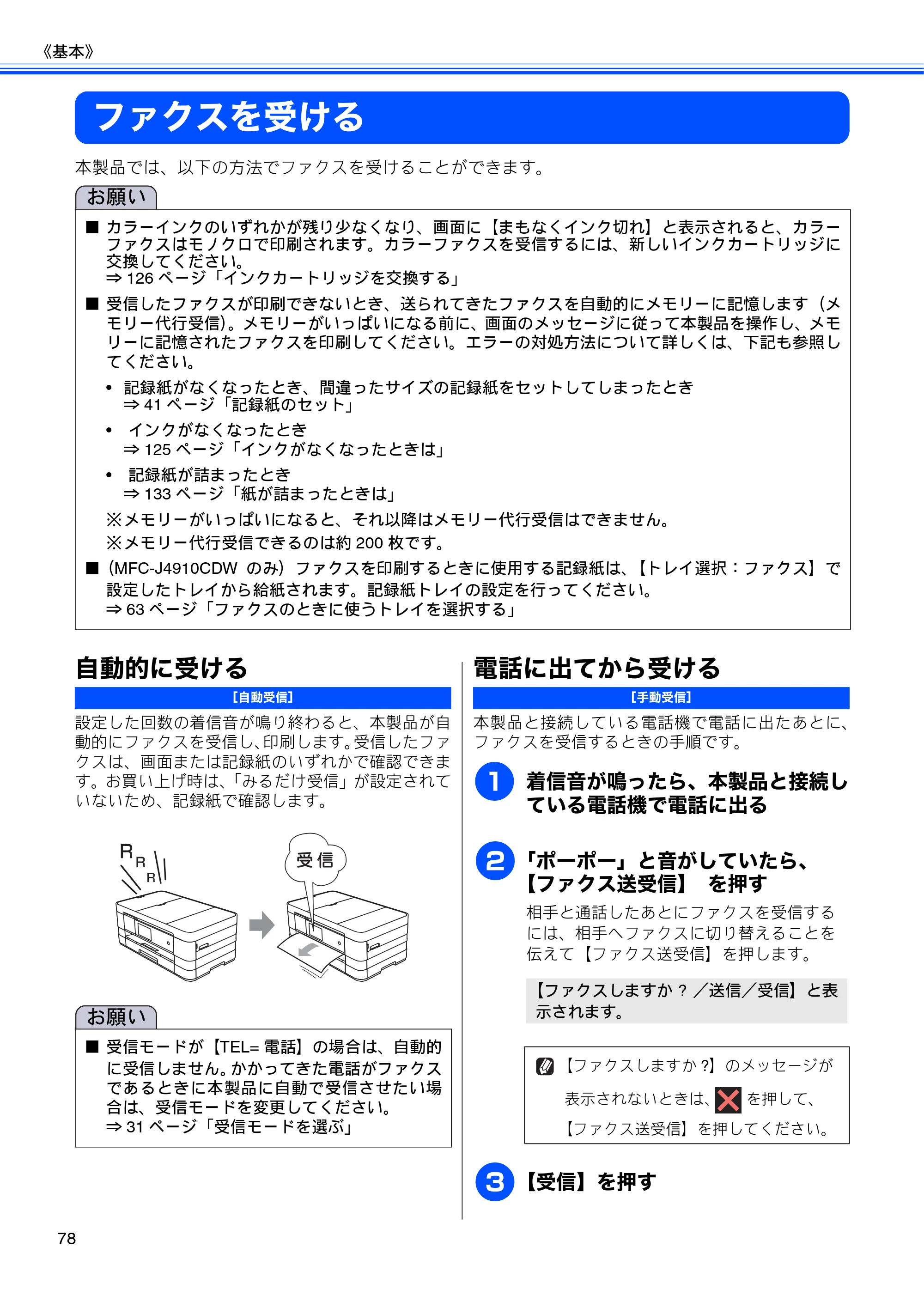 ブラザー MFC-J4510N / MFC-J4910CDW ユーザーズガイド ～基本編～ — ファクスを受ける — 原本ページ — 80ページ