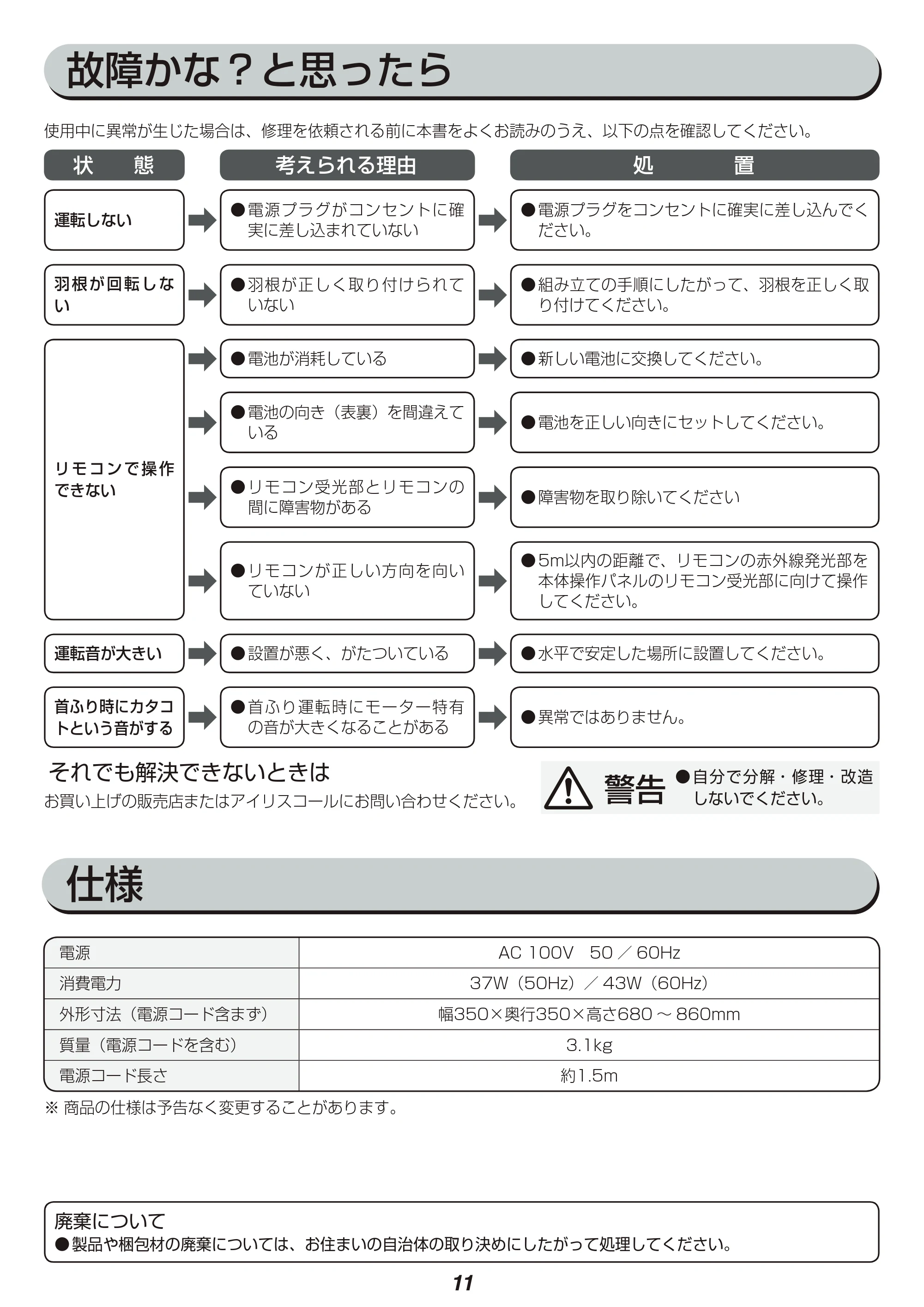 アイリスオーヤマ LFA-305 取扱説明書 — 原本ページ — 11ページ