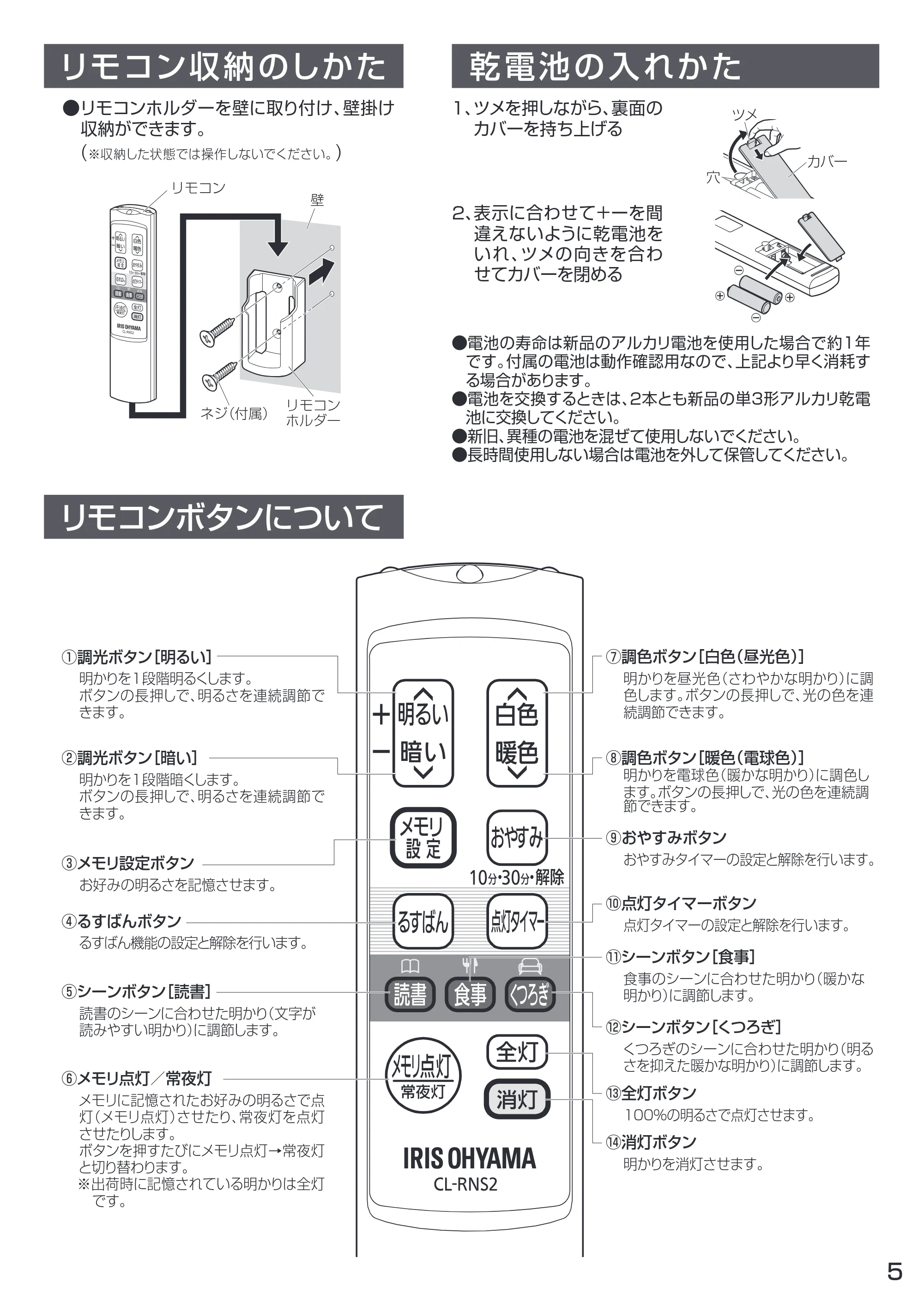 アイリスオーヤマ CL14DL-WF1 取扱説明書 — 原本ページ — 5ページ