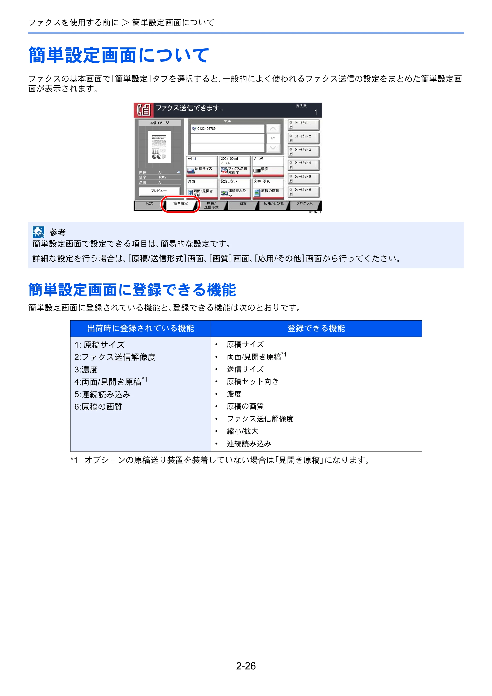 京セラ TASKalfa 2552ci / TASKalfa 3252ci / TASKalfa 4052ci TASKalfa 6002i/5002i/4002i FAX使用説明書 — 簡単設定画面について — 原本ページ — 46ページ