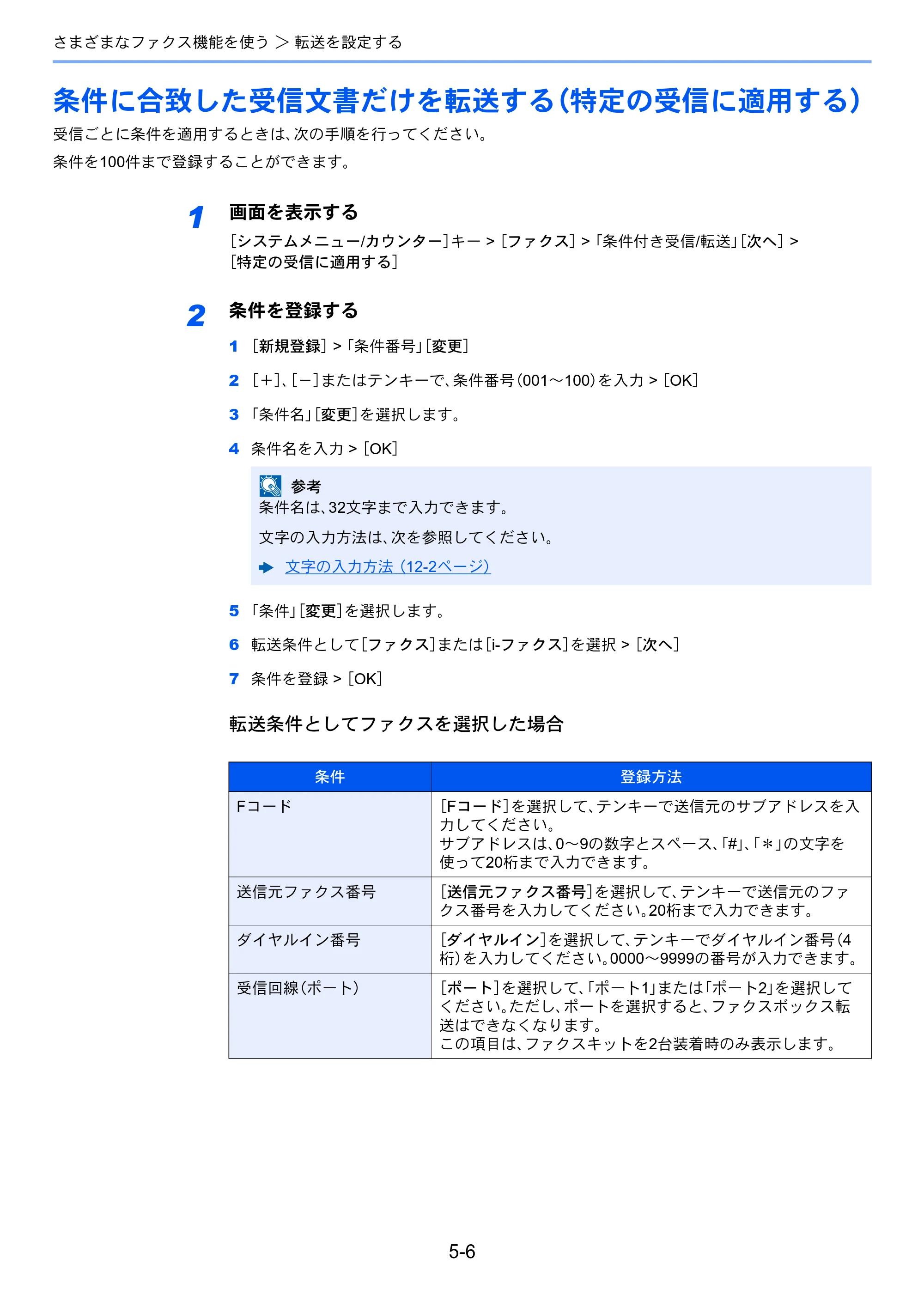 京セラ TASKalfa 2552ci / TASKalfa 3252ci / TASKalfa 4052ci TASKalfa 6002i/5002i/4002i FAX使用説明書 — 条件に合致した受信文書だけを転送する（特定の受信に適用する） — 原本ページ — 100ページ