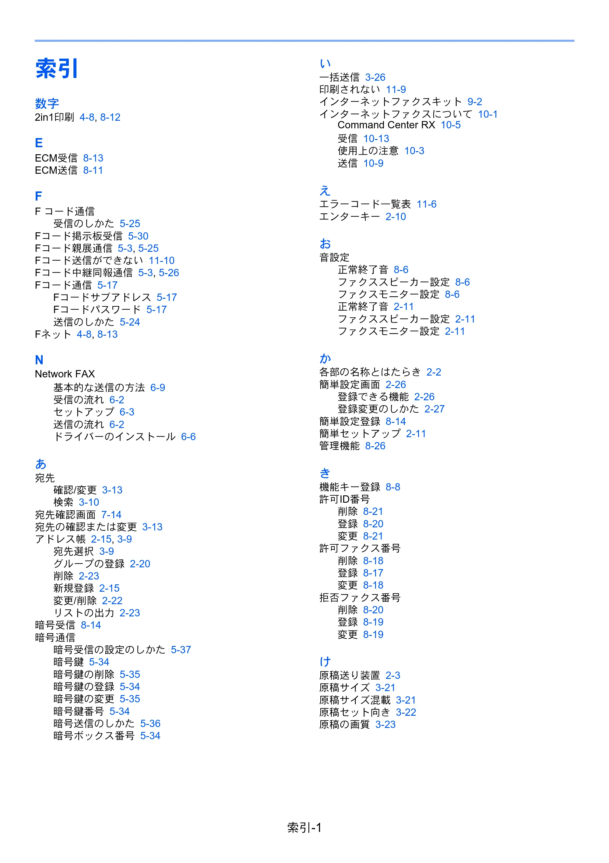 京セラ TASKalfa 2552ci / TASKalfa 3252ci / TASKalfa 4052ci TASKalfa 6002i/5002i/4002i FAX使用説明書 — 索引 — 原本ページ — 272ページ