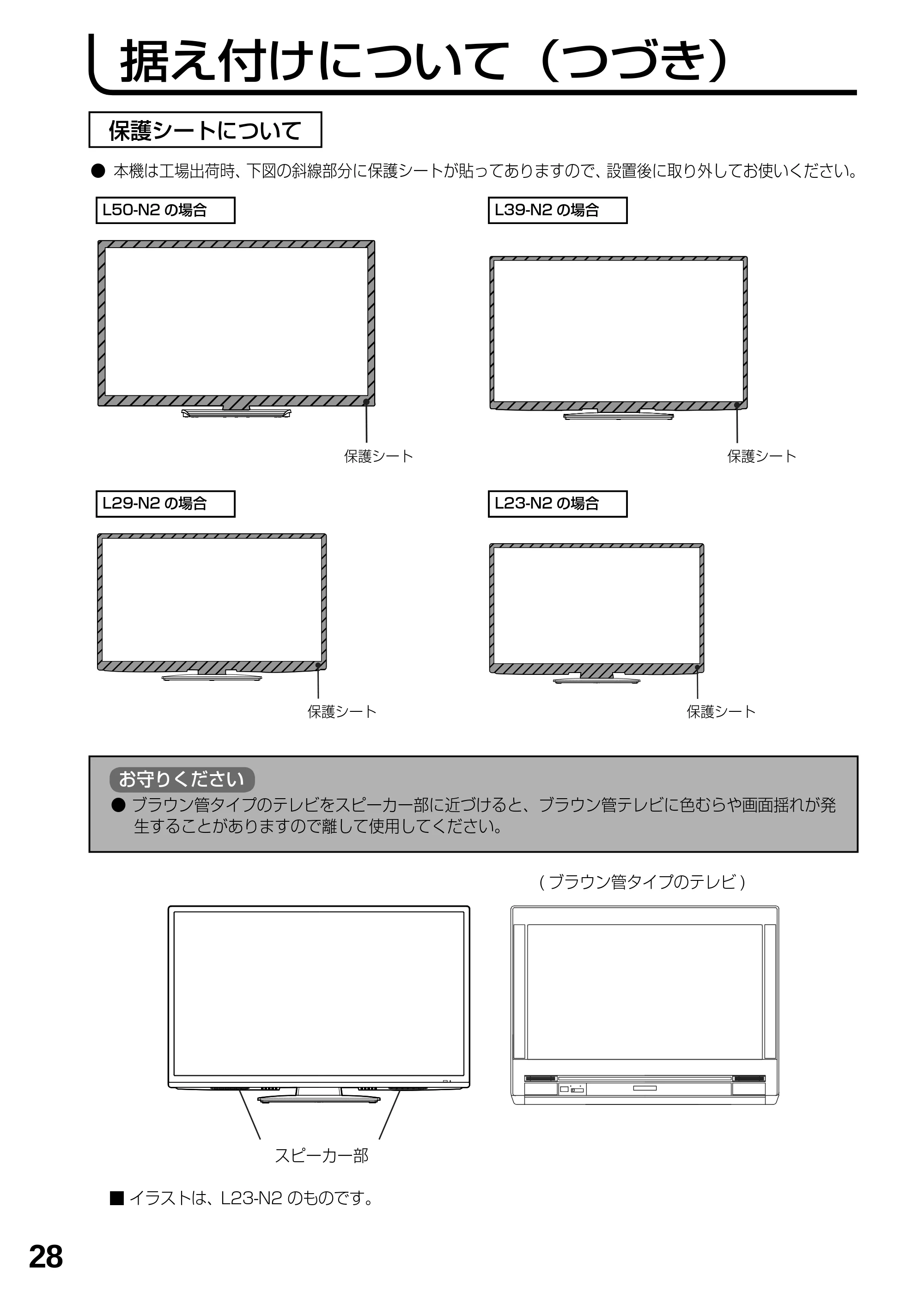 日立 L23-N2 / L50-N2 / L39-N2 取扱説明書 — 据え付けについて(つづき) — 原本ページ — 28ページ