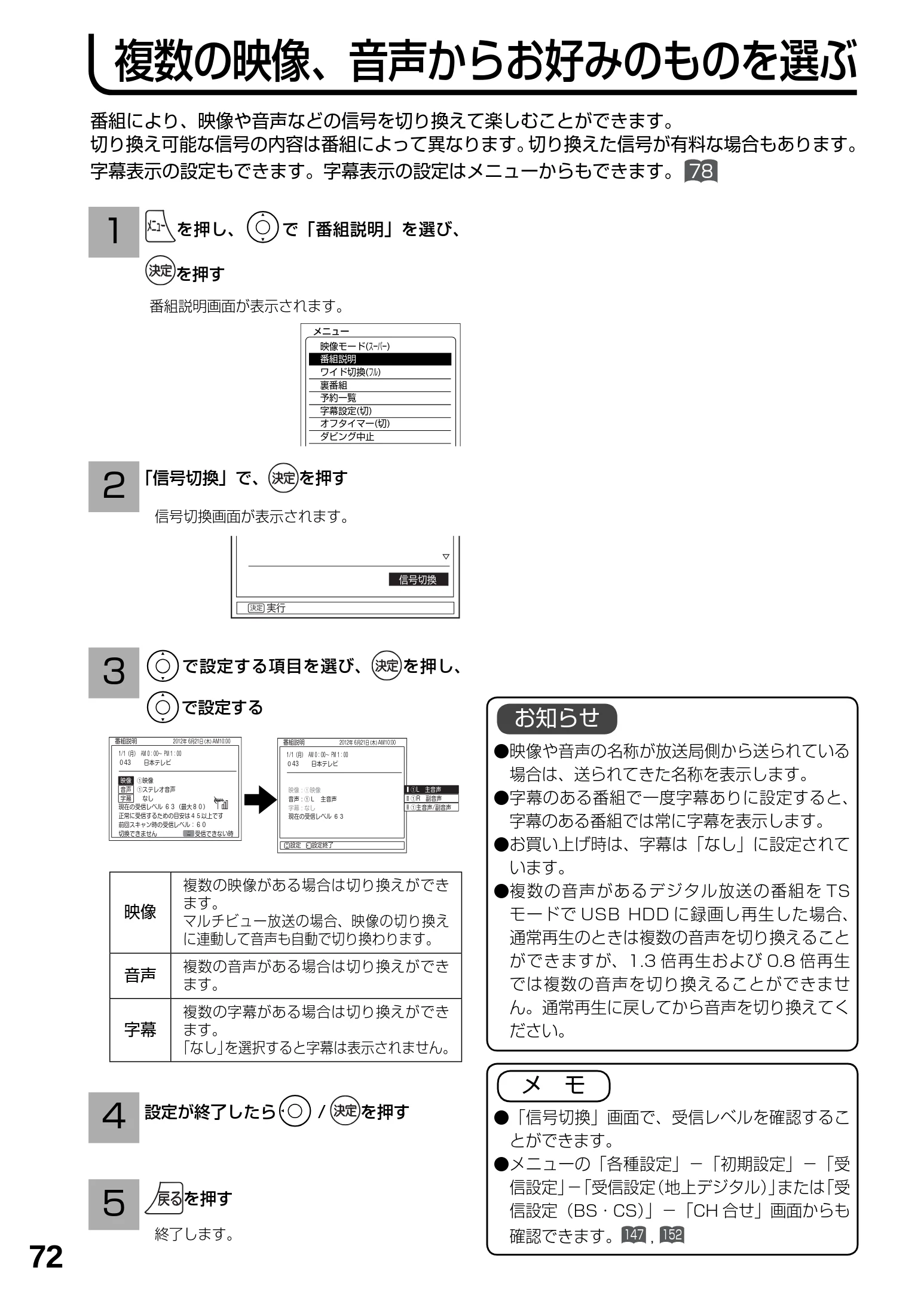 日立 L23-N2 / L50-N2 / L39-N2 取扱説明書 — 複数の映像、音声からお好みのものを選ぶ — 図版 72-1 — 72ページ