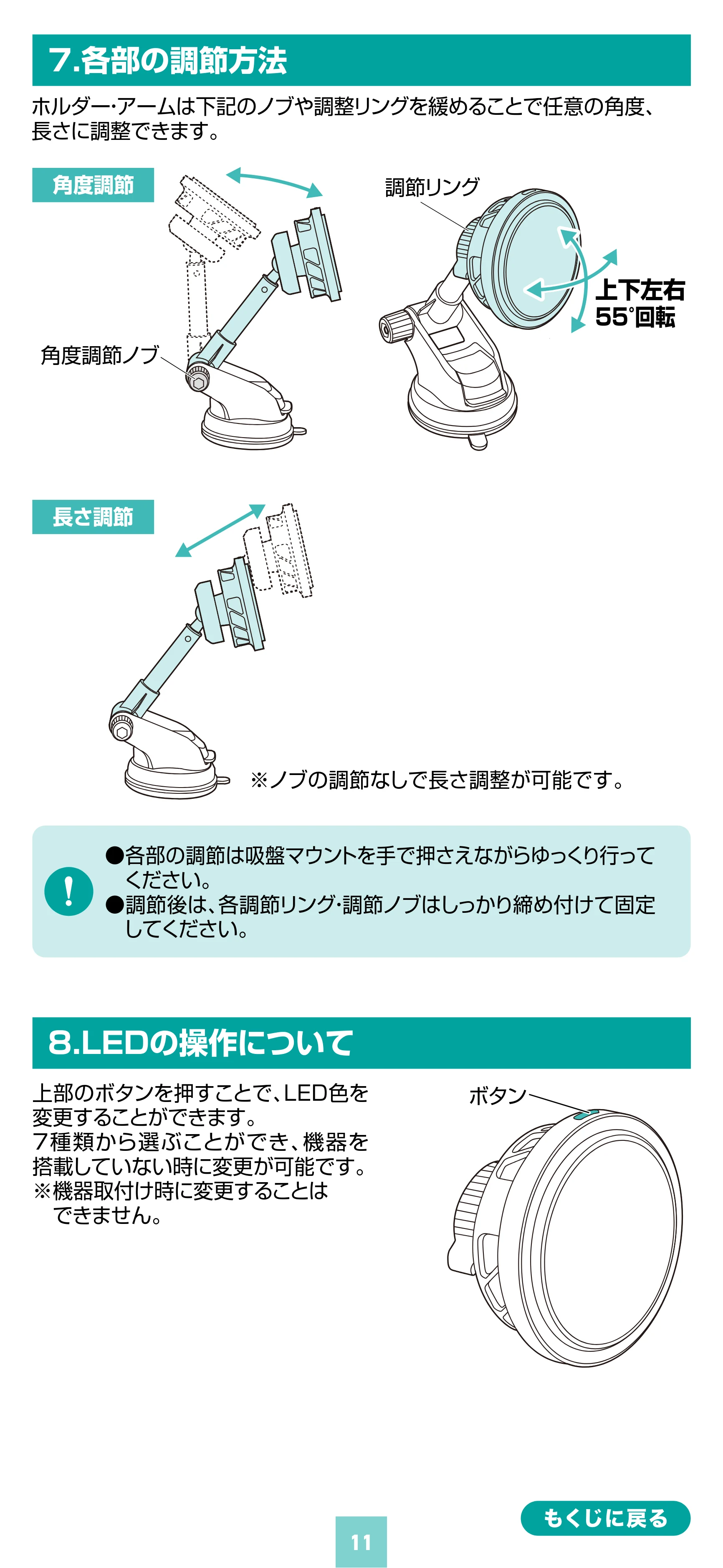 サンワサプライ 200-CAR116 取扱説明書 — 7.各部の調節方法 — 原本ページ — 11ページ