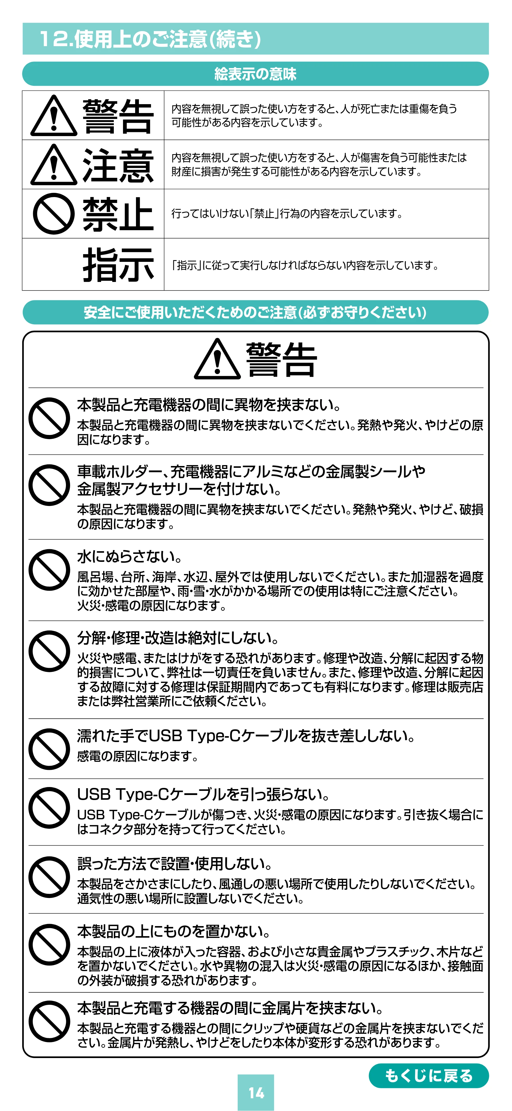 サンワサプライ 200-CAR116 取扱説明書 — 12.使用上のご注意(続き) — 原本ページ — 14ページ