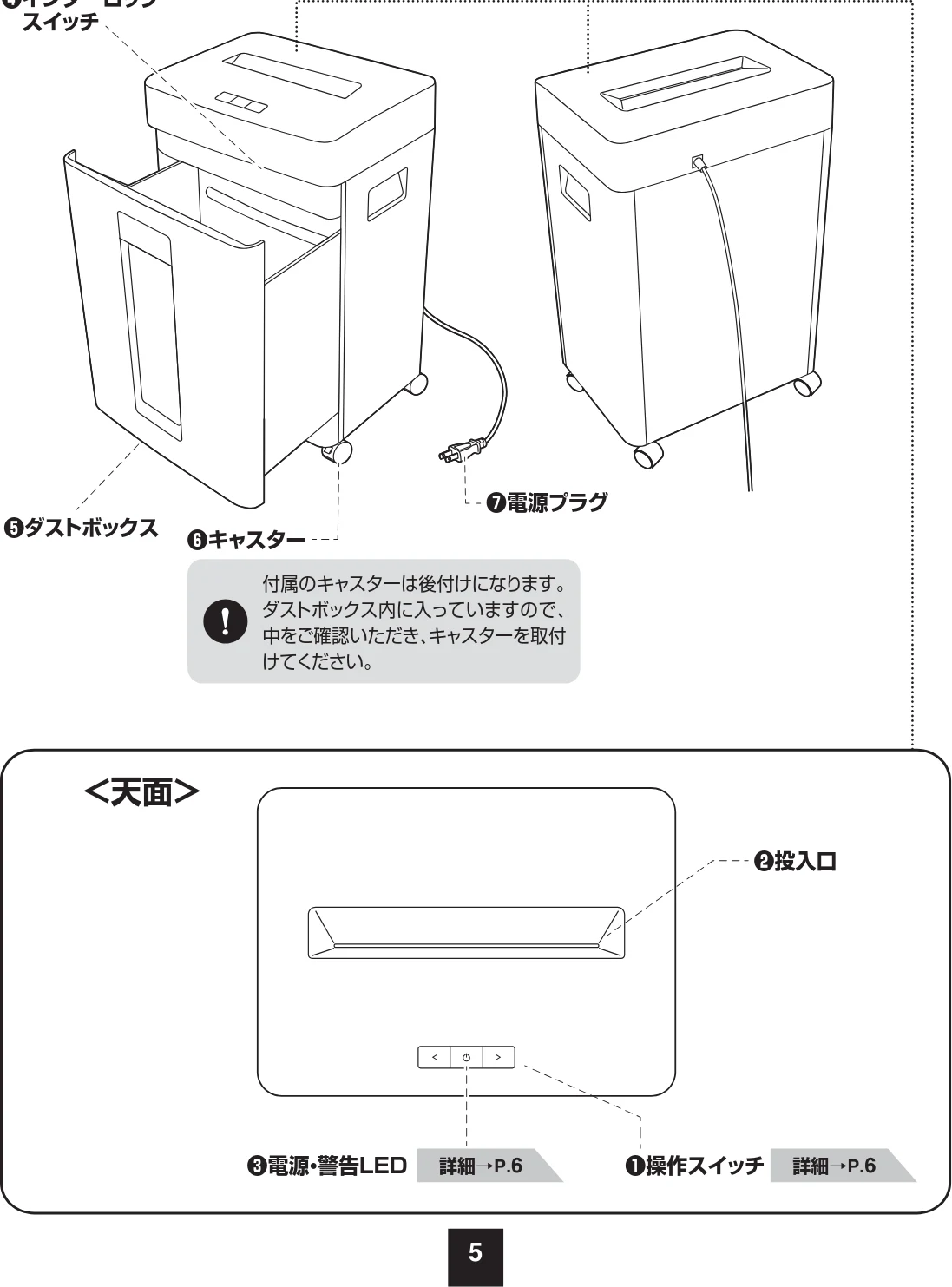 サンワサプライ 400-PSD079BK / 400-PSD079W 取扱説明書 — 3.各部の名称とはたらき — 図版 6-1 — 6ページ