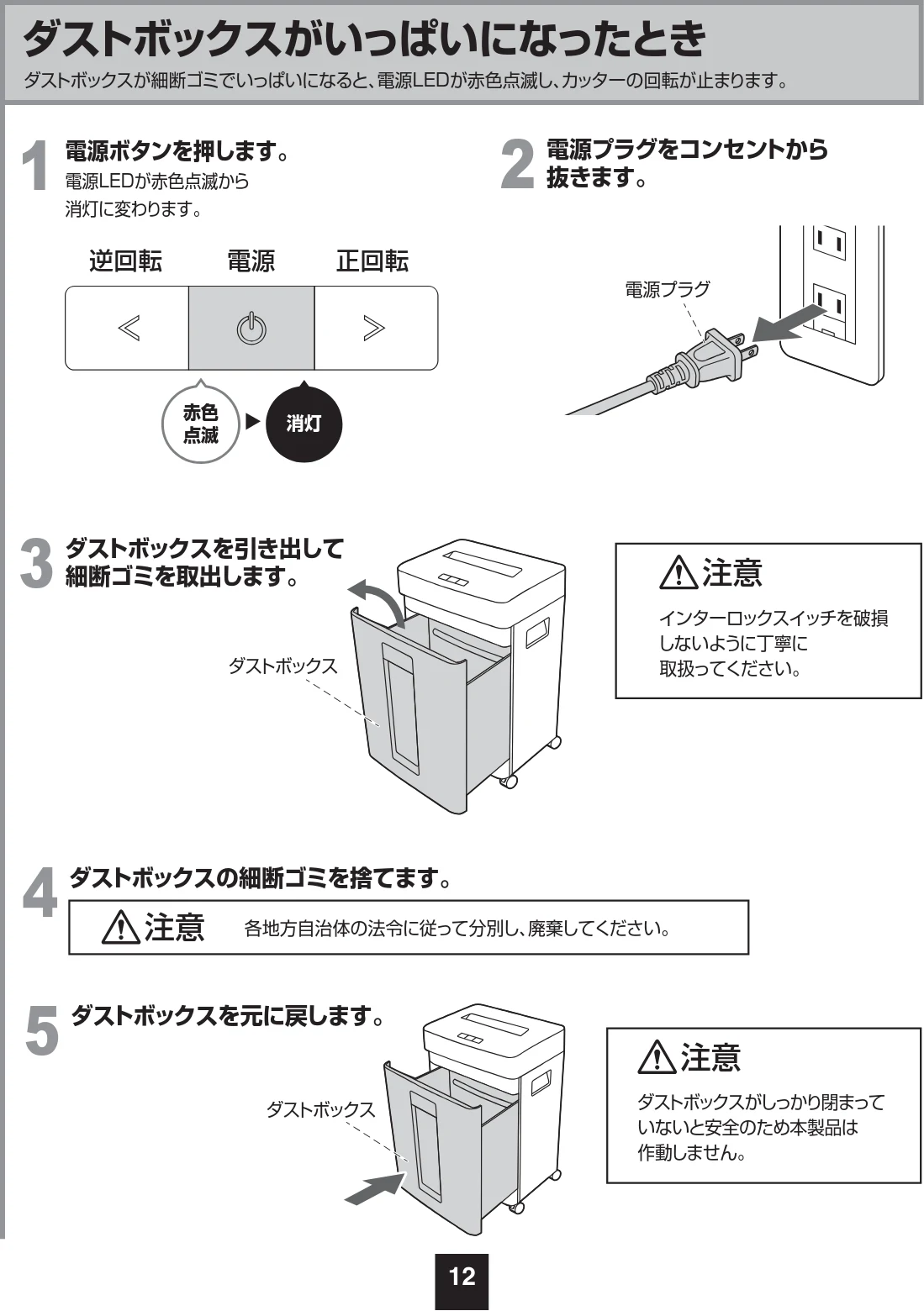 サンワサプライ 400-PSD079BK / 400-PSD079W 取扱説明書 — ダストボックスがいっぱいになったとき — 図版 13-1 — 13ページ