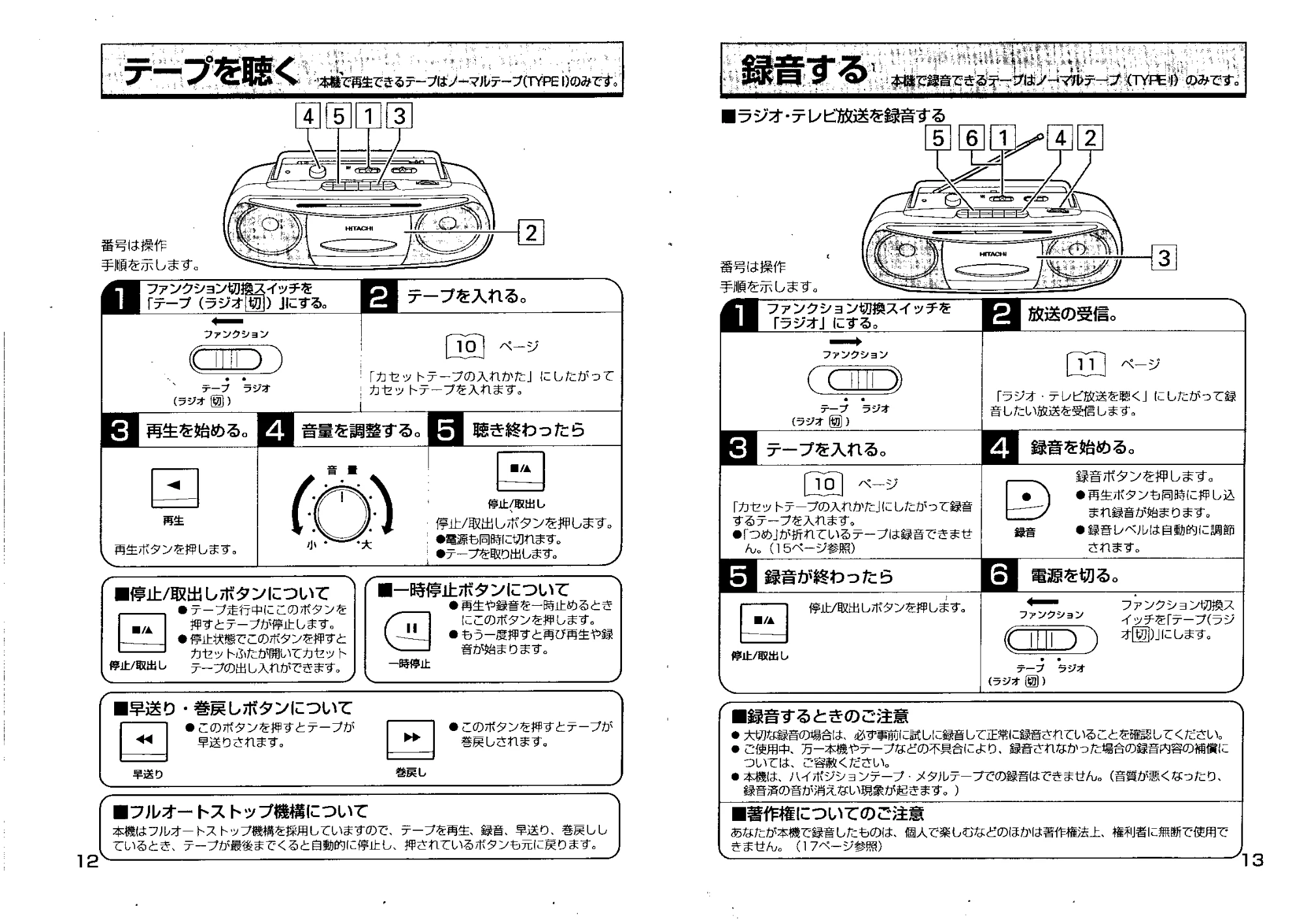 日立 TRKS50 取扱説明書 — テープを聴く — 図版 7-1 — 7ページ