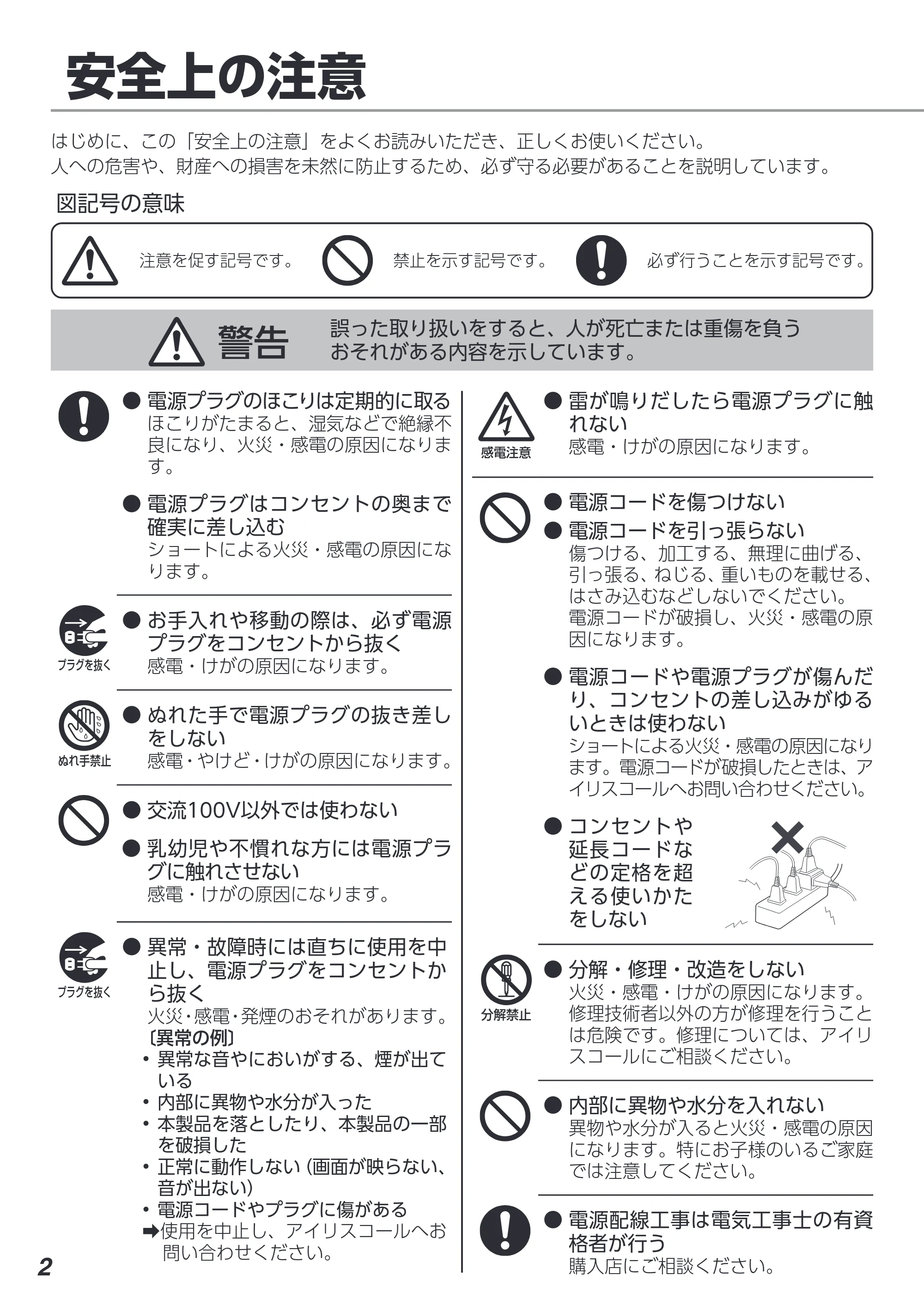 アイリスオーヤマ TD-SM3010T-WSH 取扱説明書 — 原本ページ — 2ページ