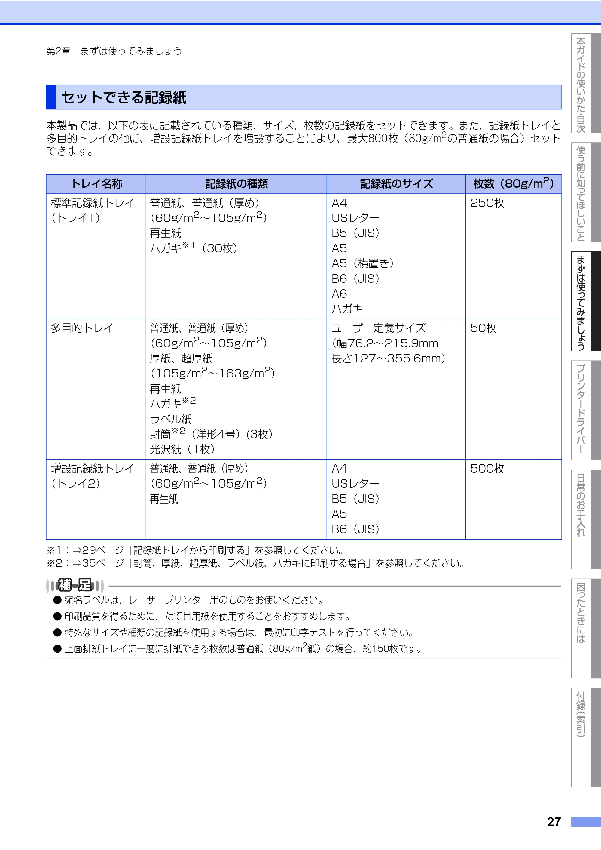 ブラザー HL-L9200CDWT ユーザーズガイド — セットできる記録紙 — 原本ページ — 27ページ