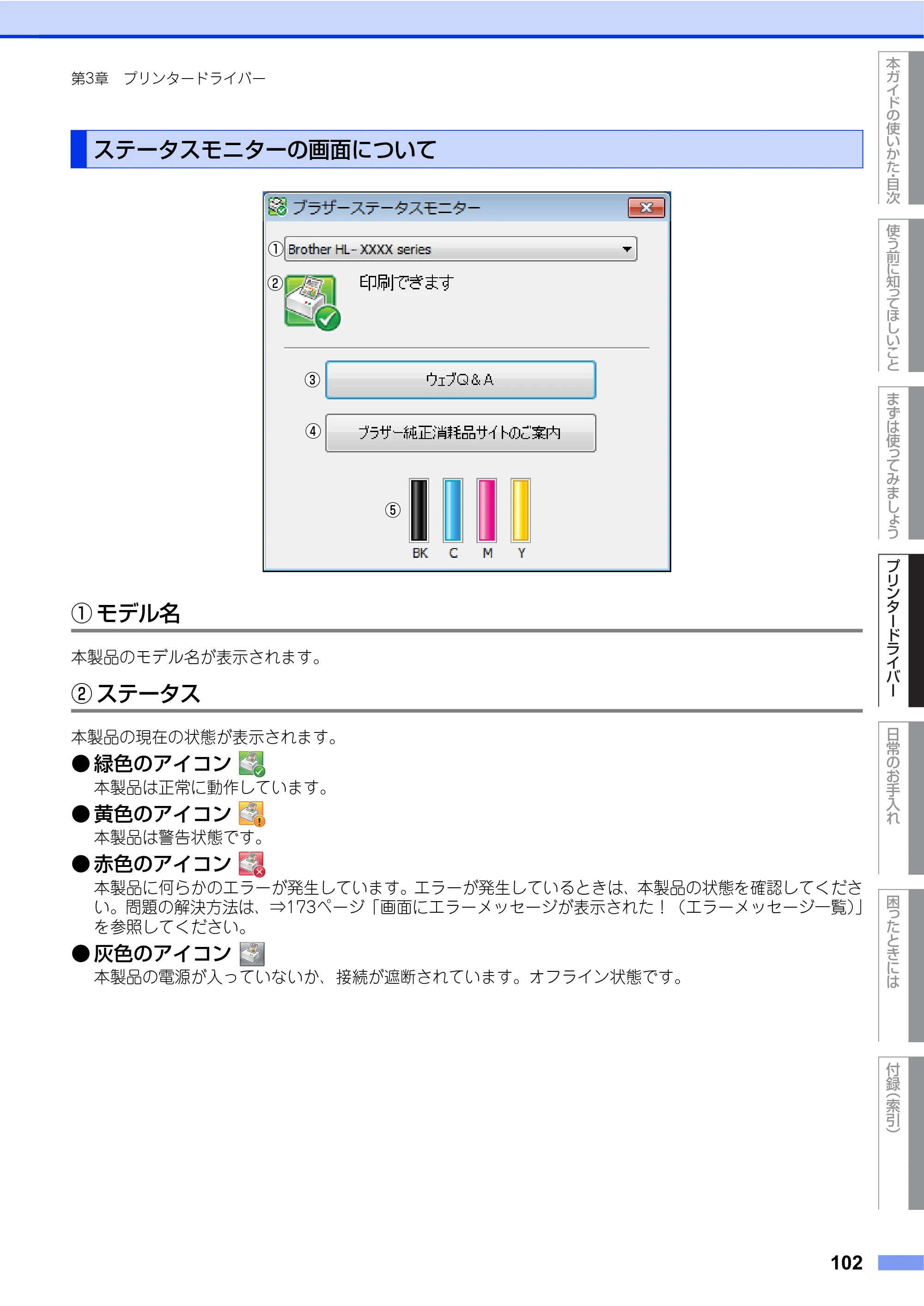 ブラザー HL-L9200CDWT ユーザーズガイド — ステータスモニターの画面について — 原本ページ — 102ページ
