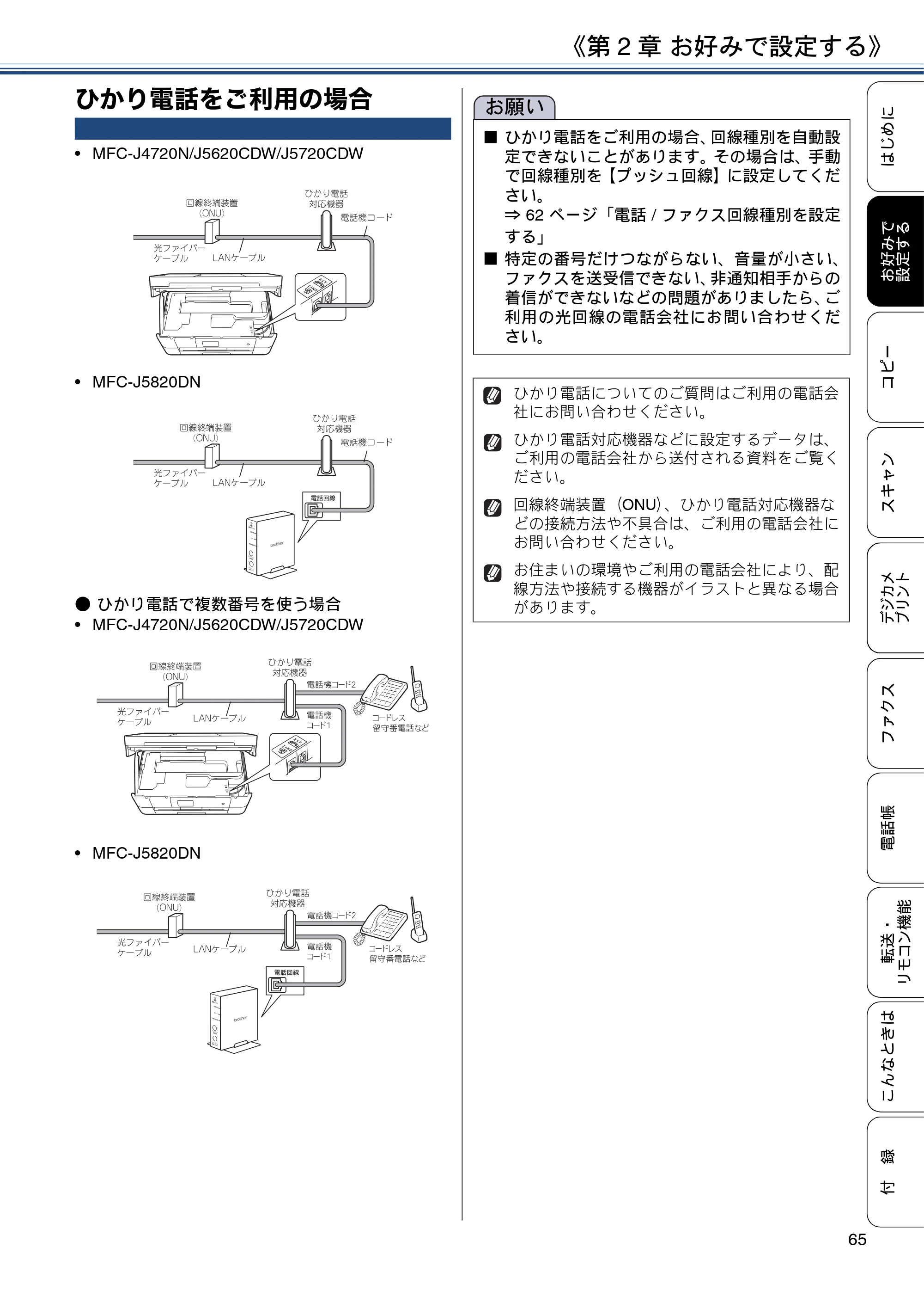 ブラザー MFC-J4720N / MFC-J5620CDW / MFC-J5720CDW ユーザーズガイド ～応用編～ — ひかり電話をご利用の場合 — 原本ページ — 65ページ