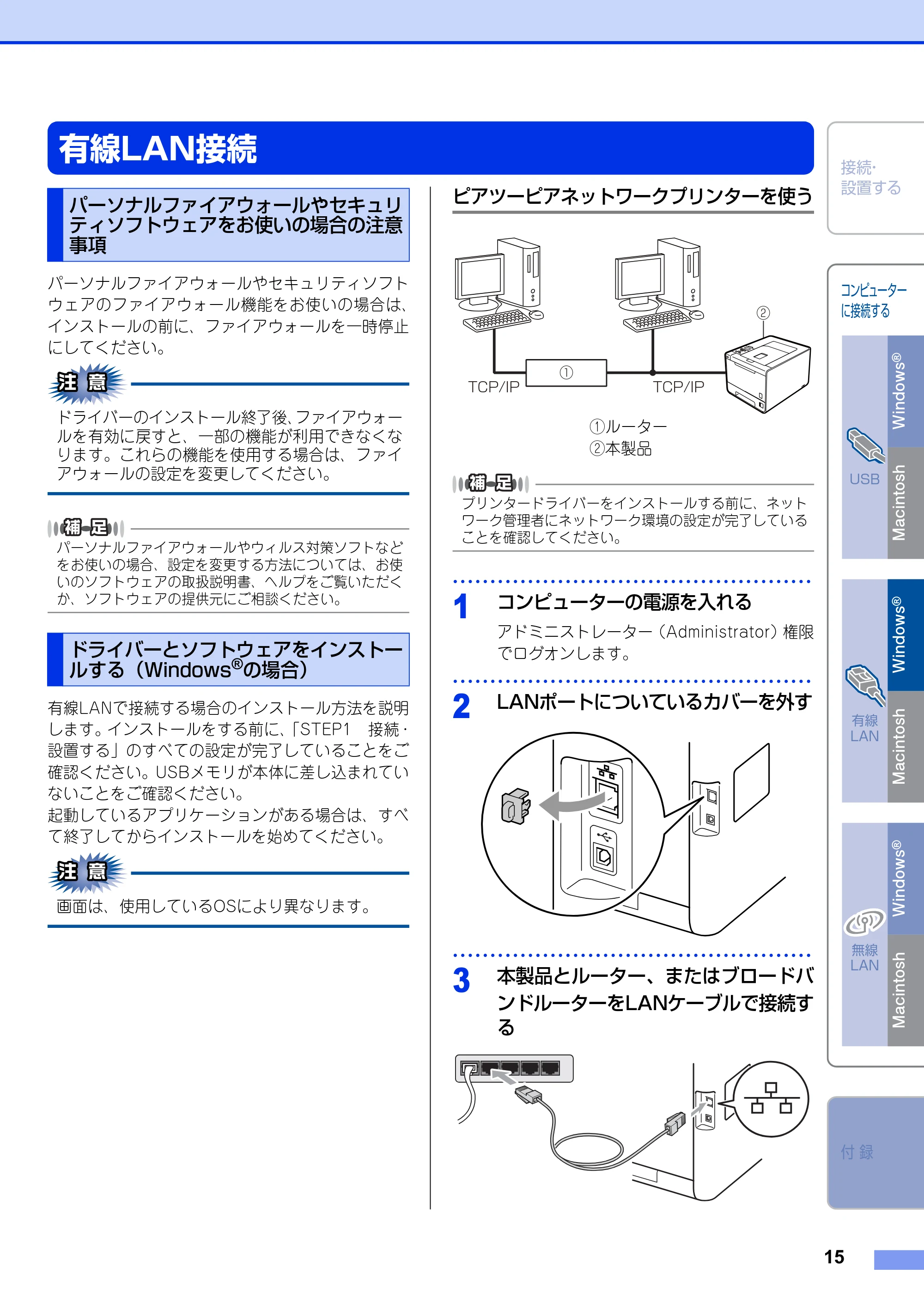 ブラザー HL-4570CDW/ HL-4570CDWT かんたん設置ガイド — 有線LAN接続 — 原本ページ — 15ページ