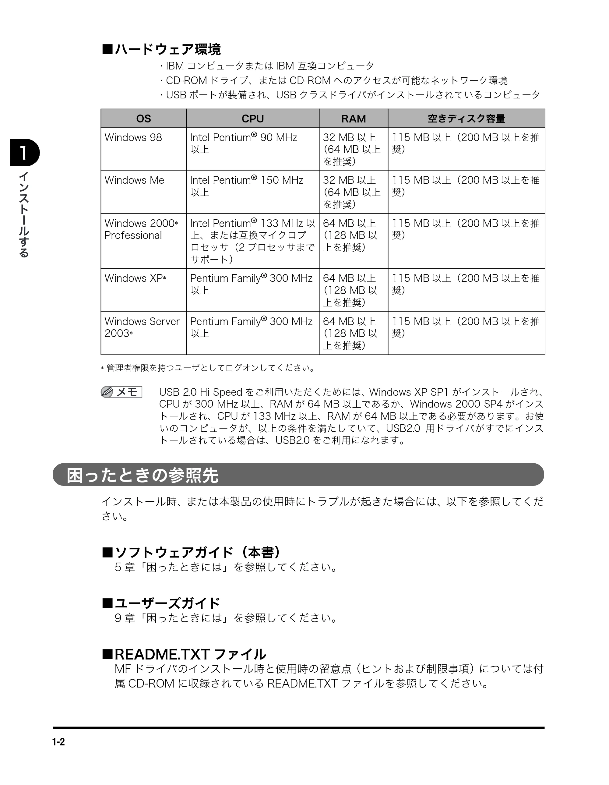キヤノン MF5730 ソフトウエアガイド （PDF形式／10.91Mバイト） — ■ ハードウェア環境 — 原本ページ — 13ページ