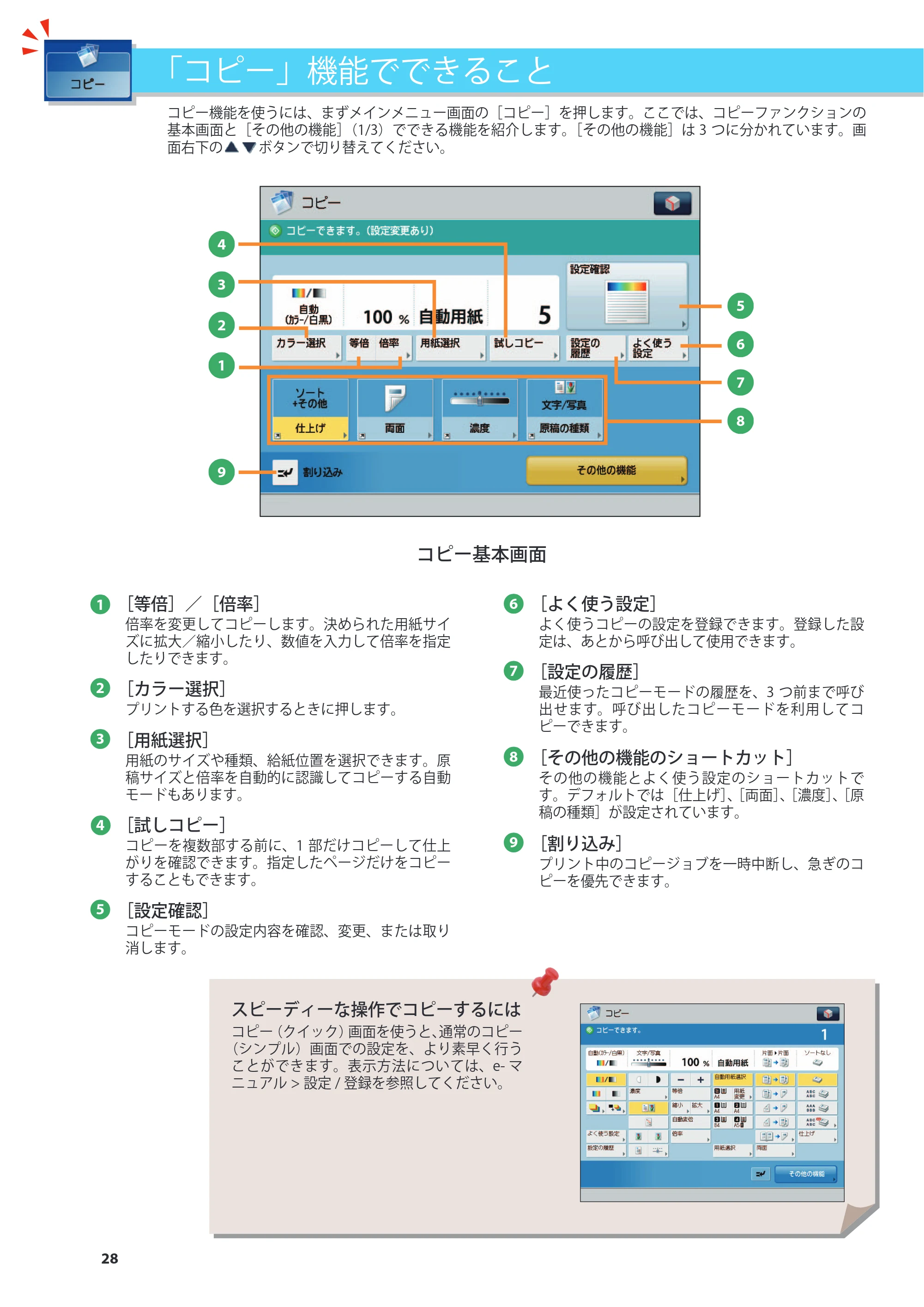 キヤノン imageRUNNER ADVANCE C5255F/C5255F-R/C5255/C5250F/C5250/C5240F/C5240F-R/C5240/C5235F/C5235 基本操作ガイド 2013年4月24日更新（PDF：15.7MB） — 「コピー」機能でできること — 原本ページ — 28ページ