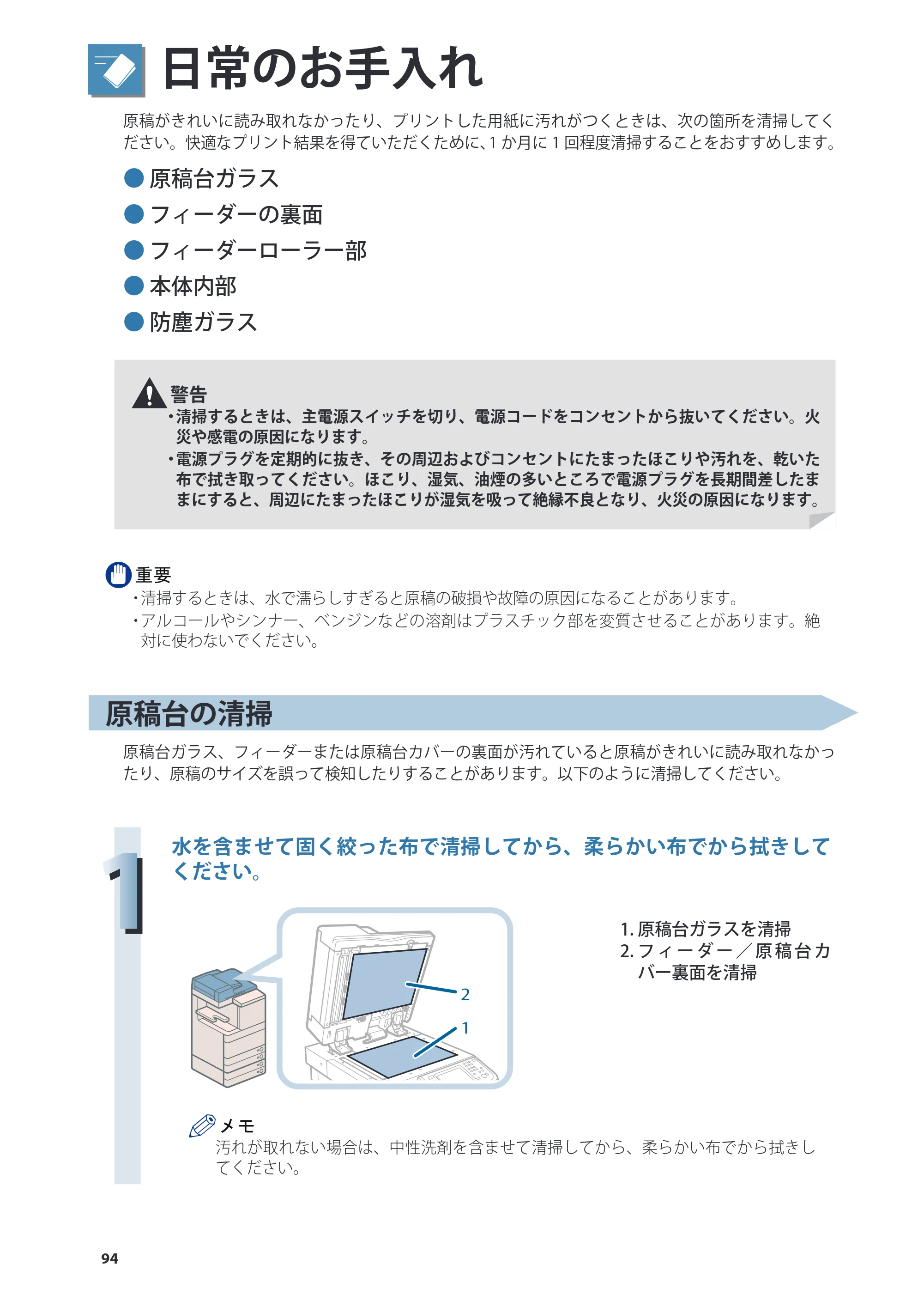 キヤノン imageRUNNER ADVANCE C5255F/C5255F-R/C5255/C5250F/C5250/C5240F/C5240F-R/C5240/C5235F/C5235 基本操作ガイド 2013年4月24日更新（PDF：15.7MB） — 日常のお手入れ — 原本ページ — 94ページ
