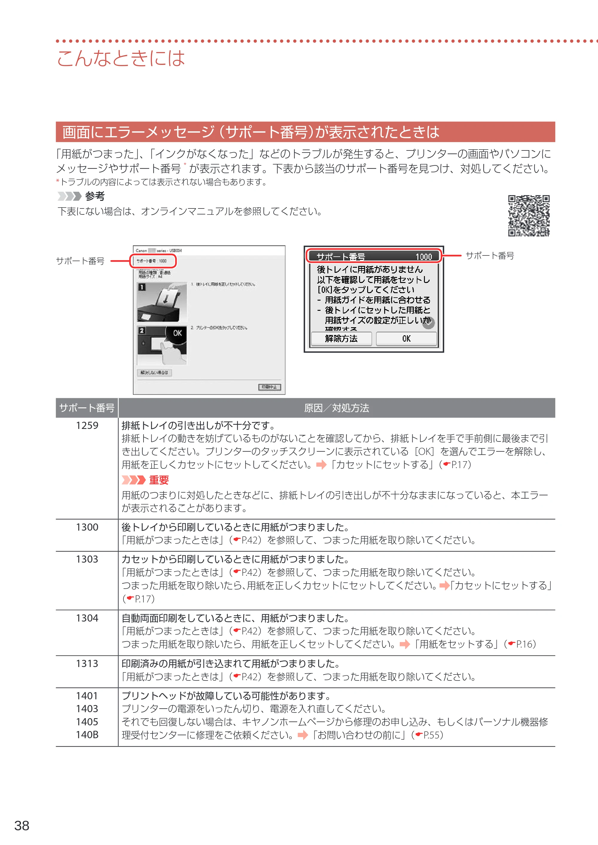 キヤノン PIXUS XK80 設置・基本操作マニュアル（PDF：7.79MB） — 画面にエラーメッセージ（サポート番号）が表示されたときは — 原本ページ — 40ページ