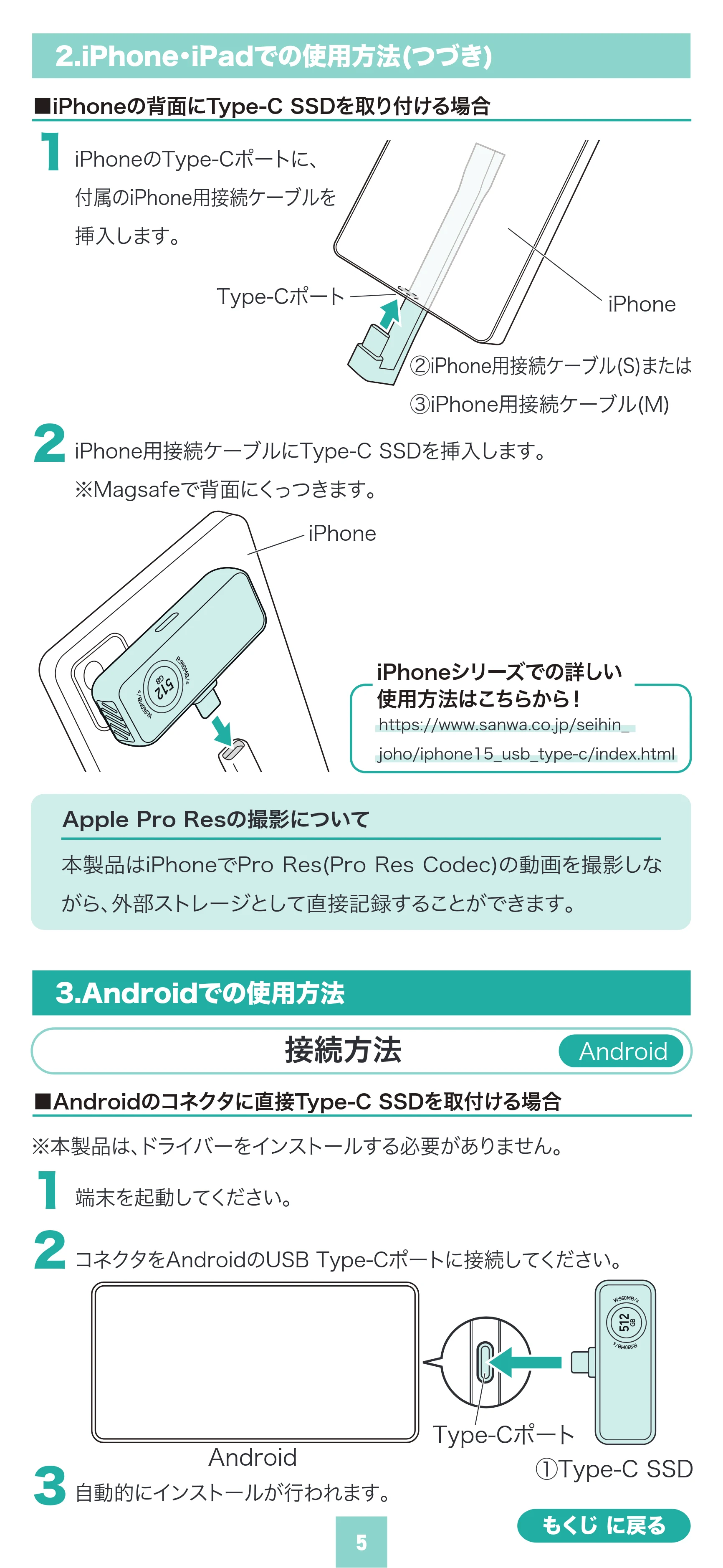 サンワサプライ 600-IPCFAN1TB / 600-IPCFAN512GB / 600-IPCFAN2TB 取扱説明書 — ※Magsafeで背面にくっつきます。 2 — 原本ページ — 5ページ
