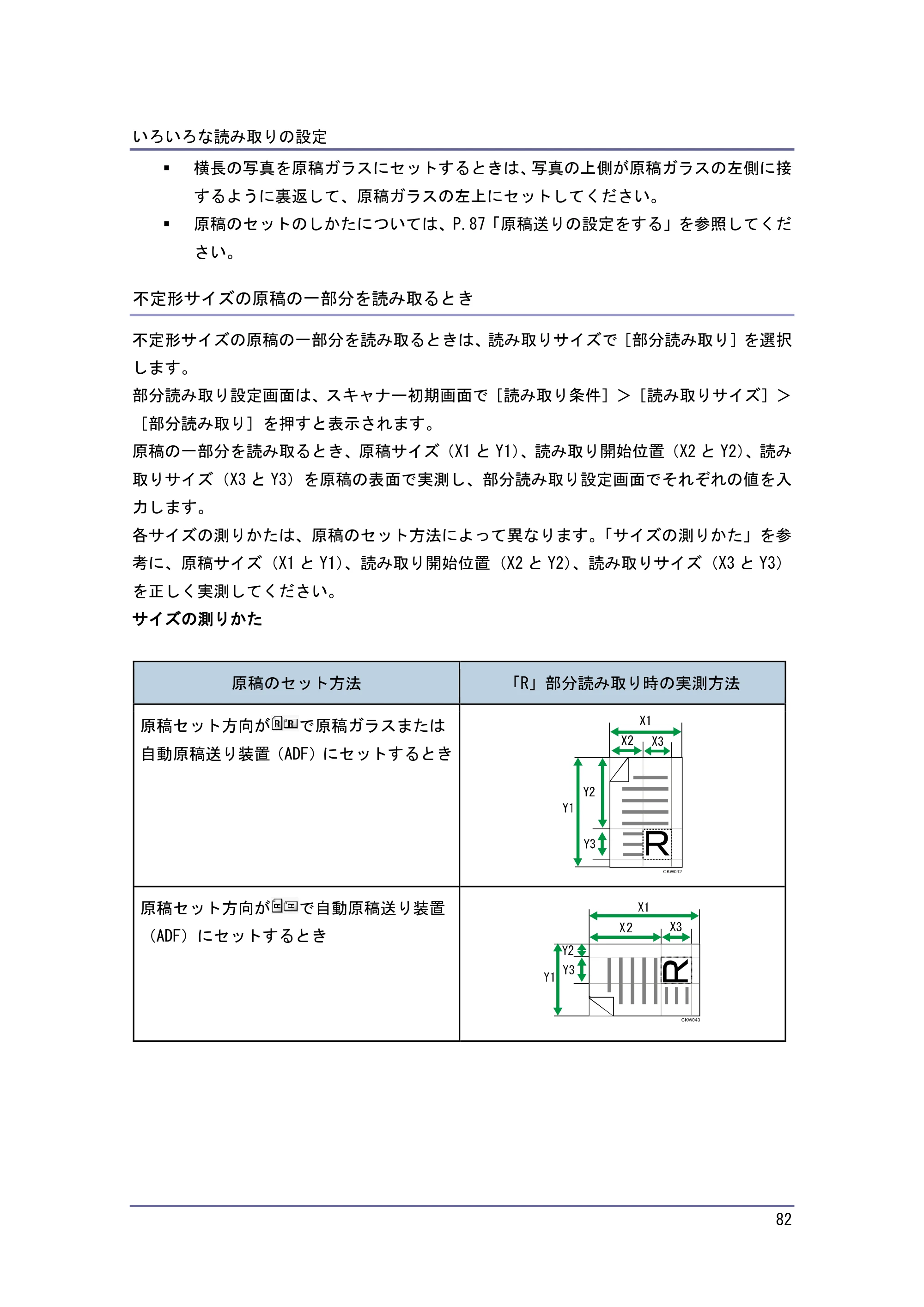 京セラ TASKalfa 4010w / TASKalfa 4011w / TASKalfa 4012w TASKalfa 4010w/4011w/4012w 使用説明書 (スキャナー) — 不定形サイズの原稿の一部分を読み取るとき — 原本ページ — 82ページ