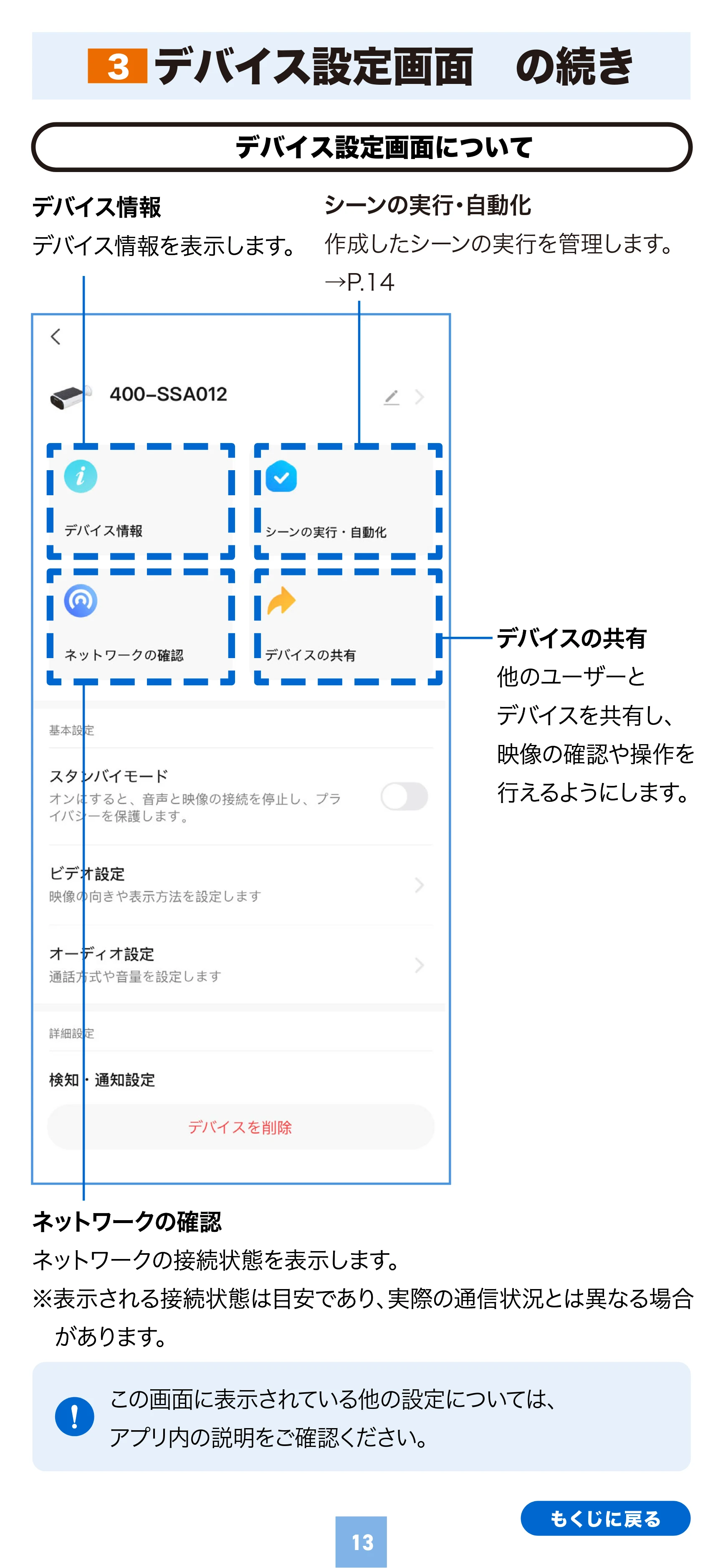 サンワサプライ 400-SSA012 取扱説明書 — デバイス設定画面 の続き 3 — 原本ページ — 13ページ