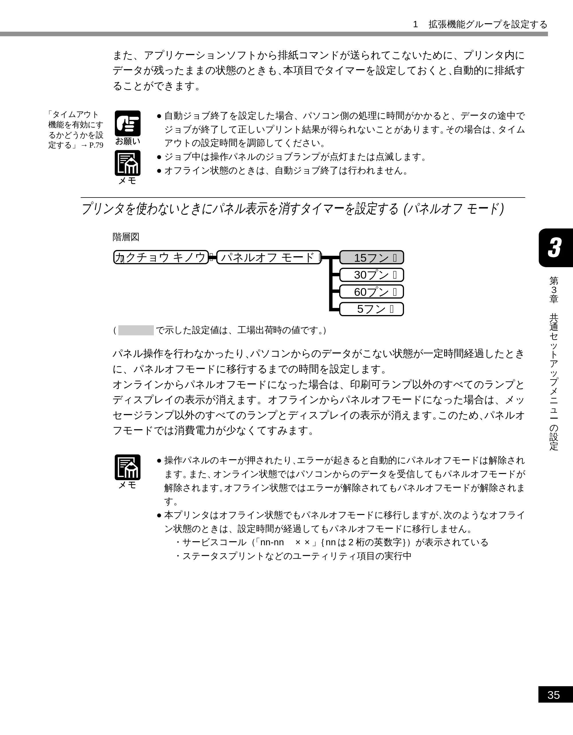 キヤノン LBP-1610 LIPS機能ガイド （PDF形式／3.64Mバイト） — プリンタを使わないときにパネル表示を消すタイマーを設定する (パネルオフ モード) — 原本ページ — 46ページ