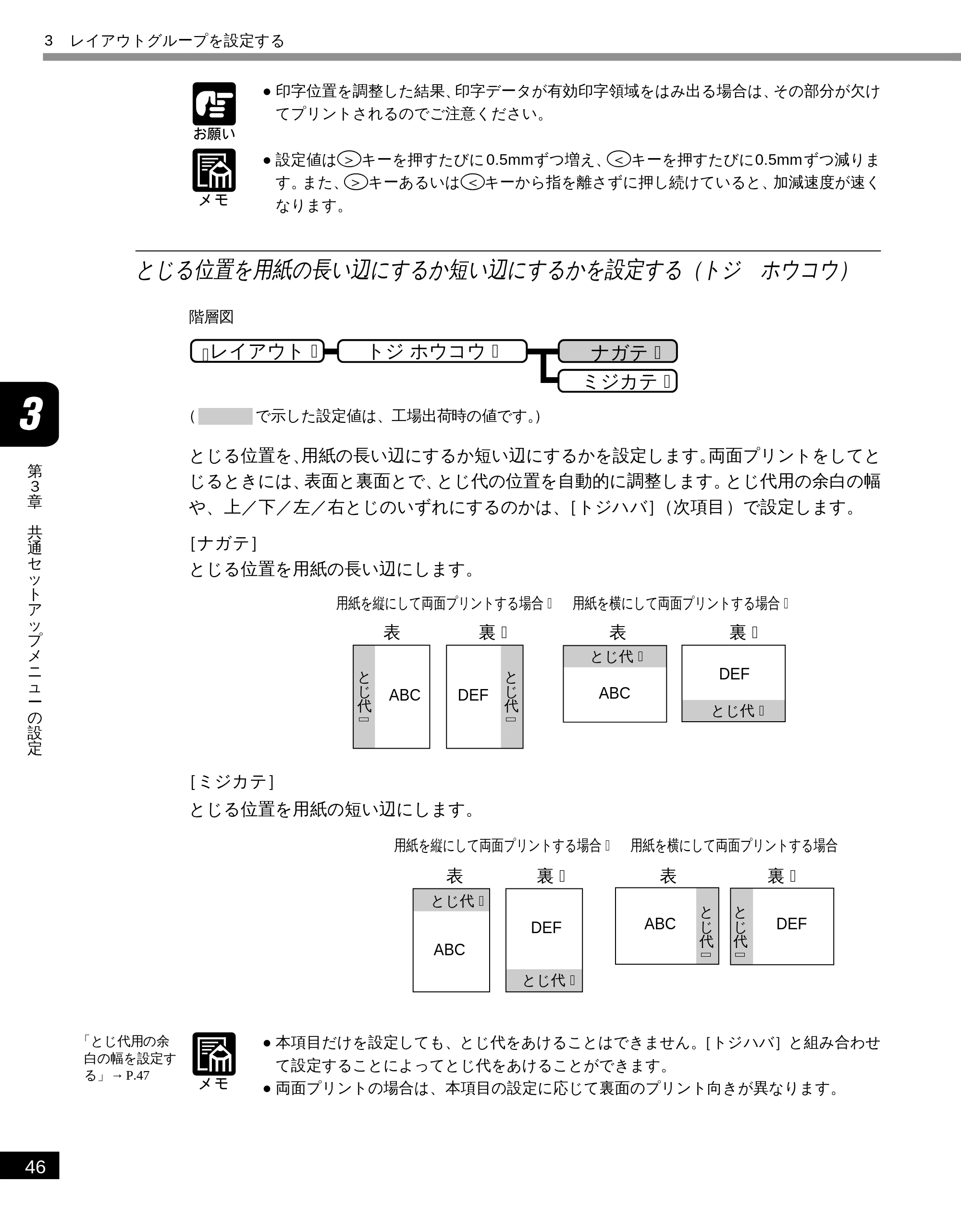 キヤノン LBP-1610 LIPS機能ガイド （PDF形式／3.64Mバイト） — とじる位置を用紙の長い辺にするか短い辺にするかを設定する（トジ ホウコウ） — 原本ページ — 57ページ