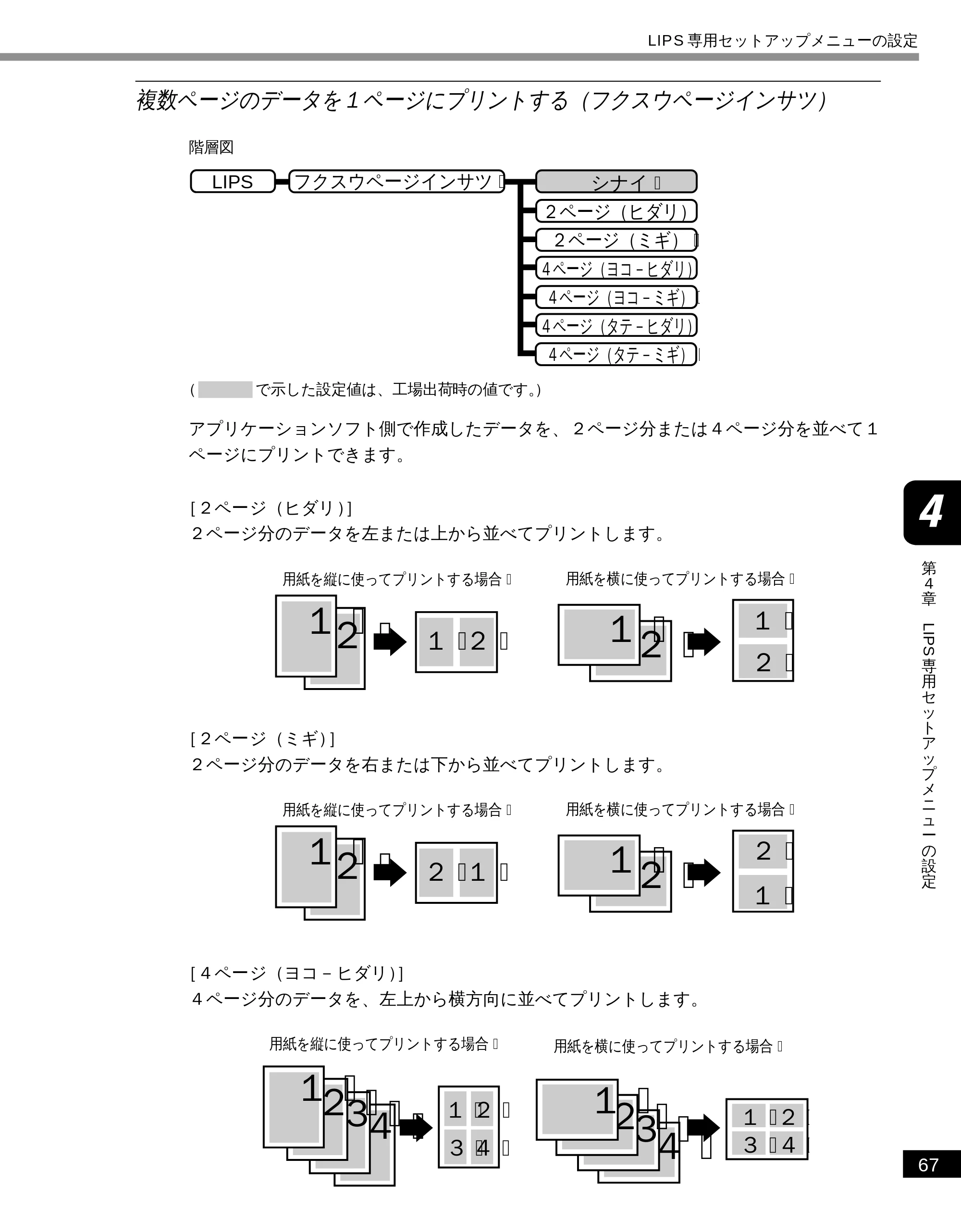 キヤノン LBP-1610 LIPS機能ガイド （PDF形式／3.64Mバイト） — 複数ページのデータを１ ページにプリントする（フクスウページインサツ） — 原本ページ — 78ページ