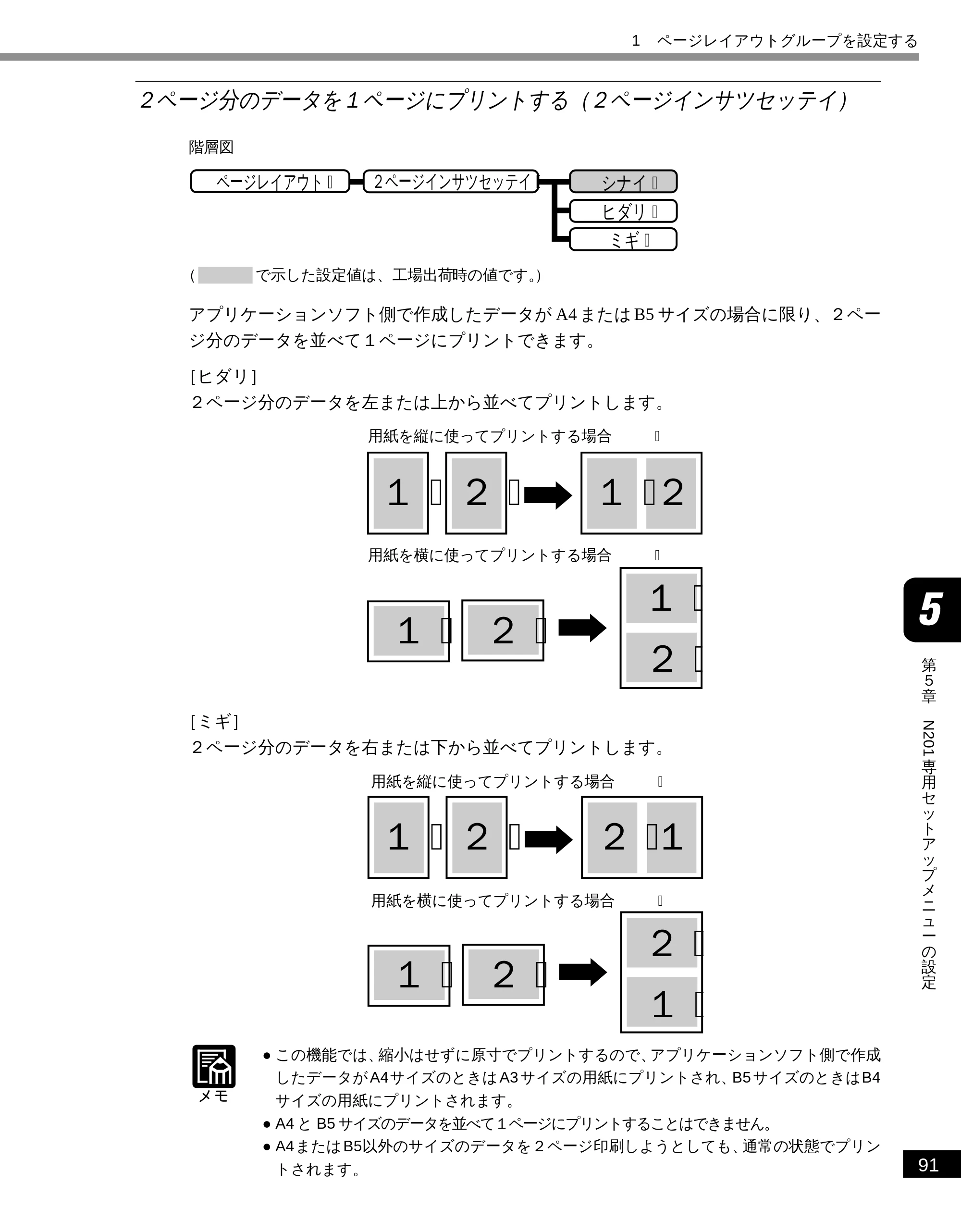 キヤノン LBP-1610 LIPS機能ガイド （PDF形式／3.64Mバイト） — ２ ページ分のデータを１ ページにプリントする（２ ページインサツセッテイ） — 原本ページ — 102ページ