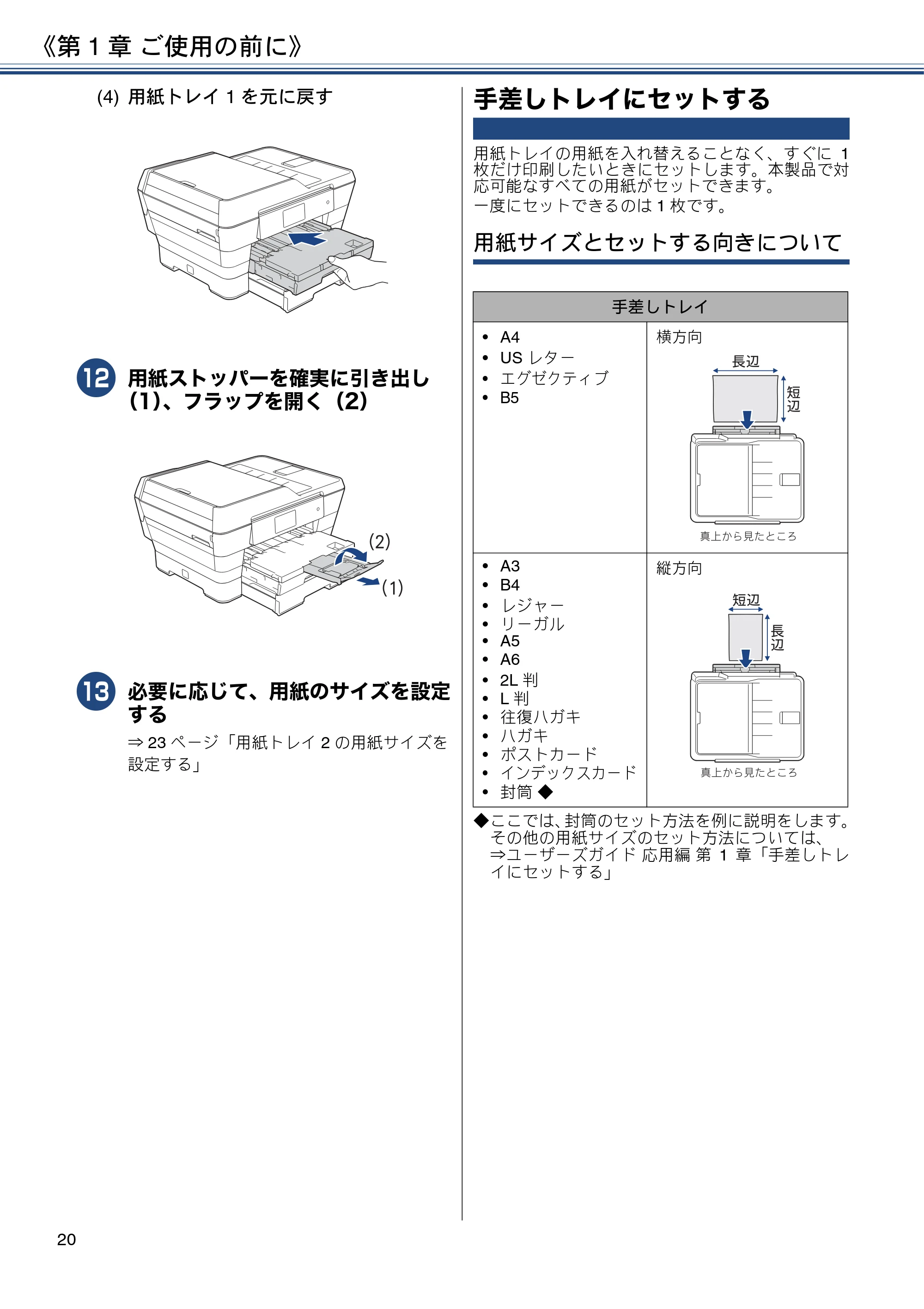 ブラザー MFC-J6990CDW ユーザーズガイド ～基本編～ — 手差しトレイにセットする — 原本ページ — 20ページ