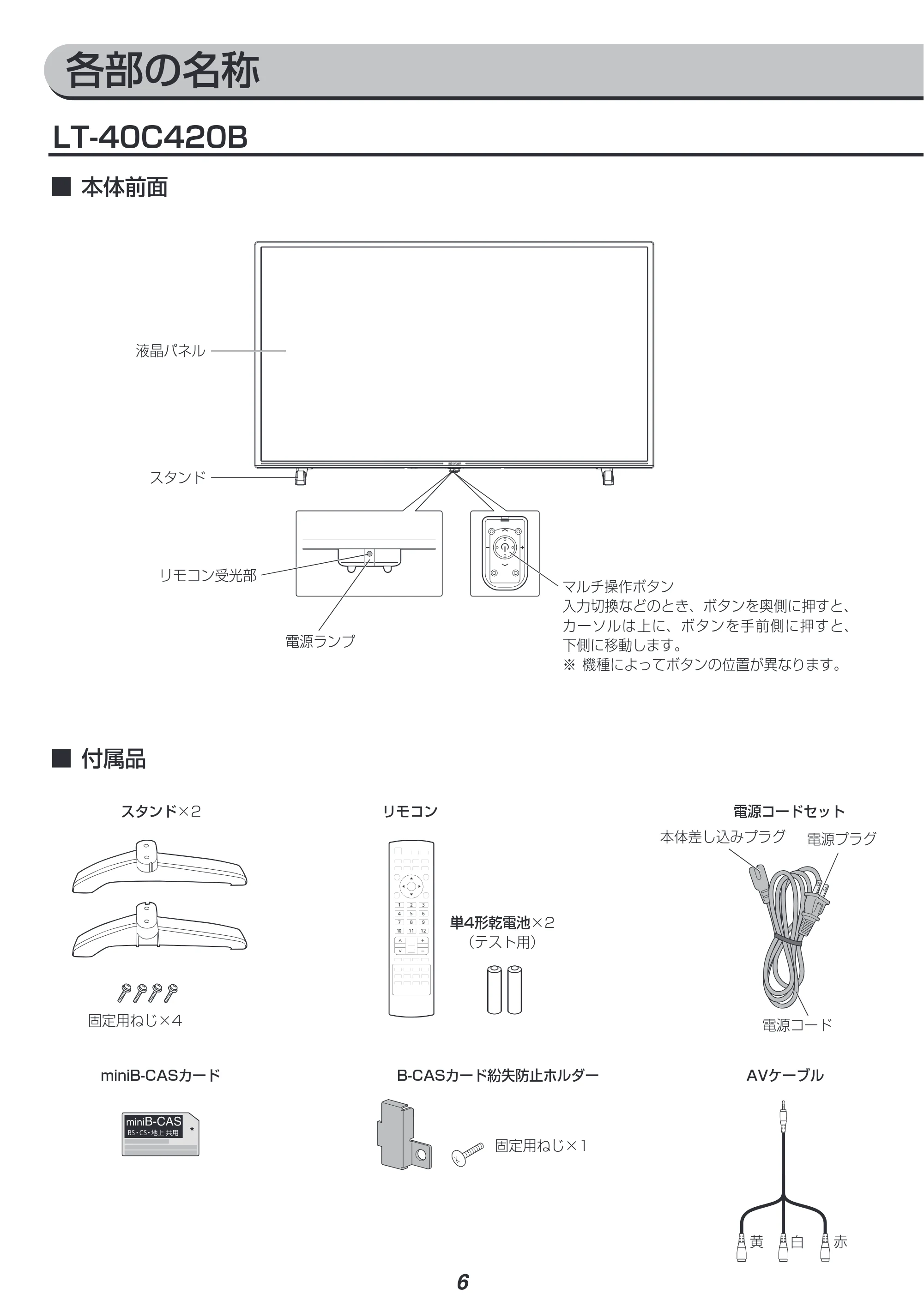 アイリスオーヤマ LT-40C420W 取扱説明書 — 原本ページ — 6ページ