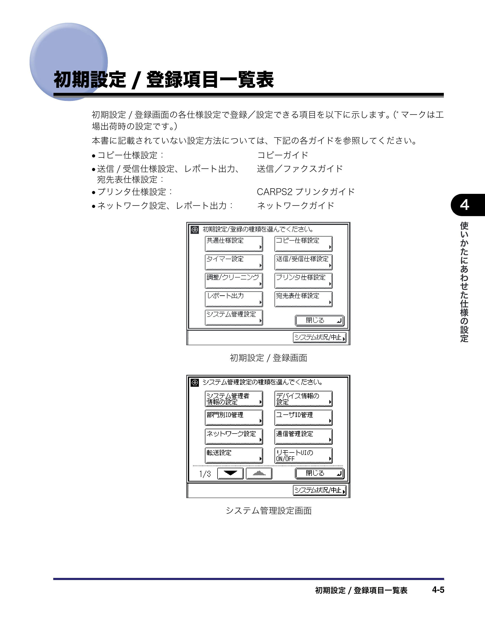 キヤノン MF7455DN/MF7430D ユーザーズガイド 2020年1月16日掲載（PDF：21.1MB） — 初期設定/登録項目一覧表 — 原本ページ — 169ページ