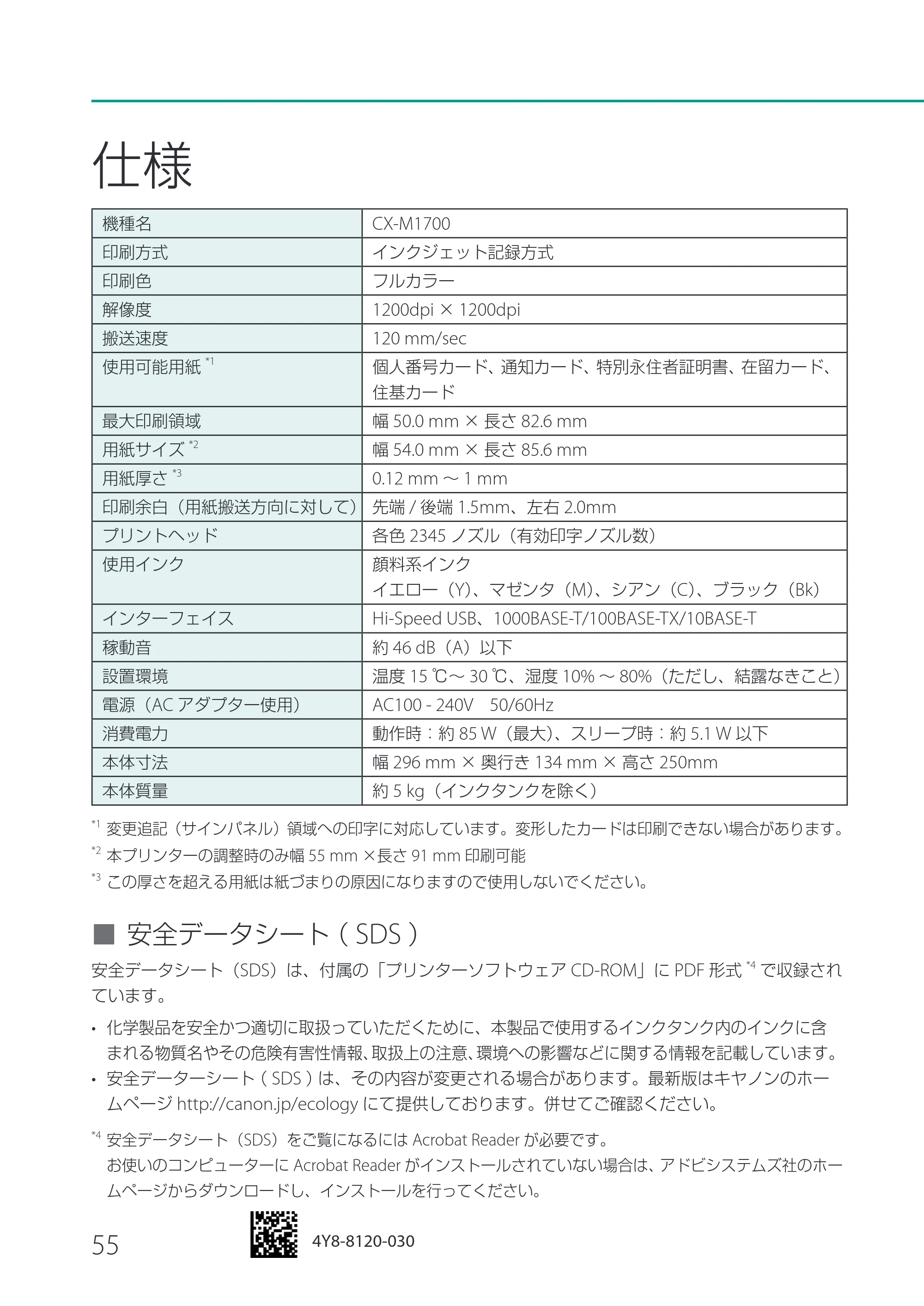 キヤノン CX-M1700 CX-M1700 基本操作ガイド （PDF形式／13.23Mバイト） — 仕様 — 原本ページ — 58ページ