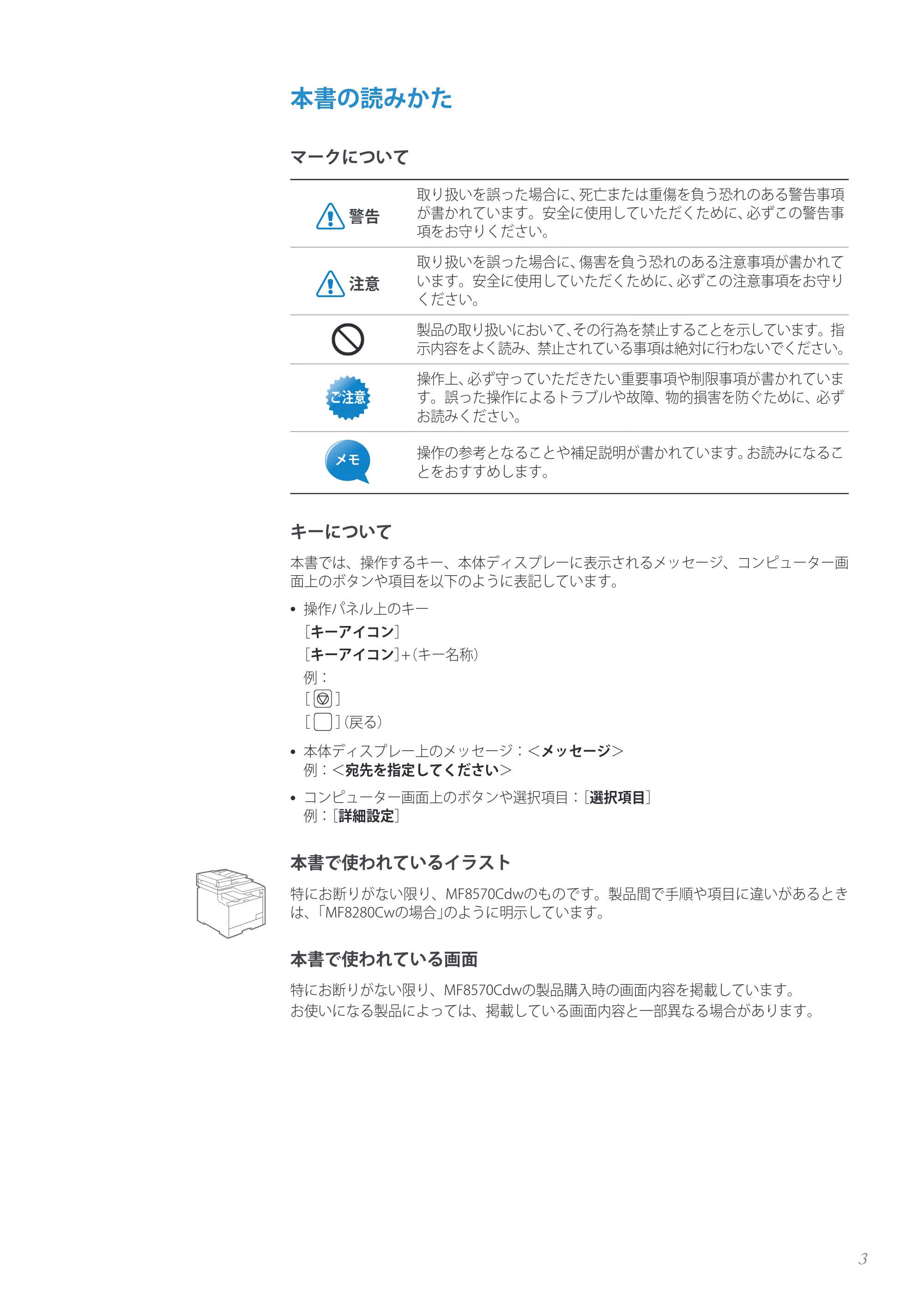 キヤノン MF8280Cw/MF8230Cn / MF8570Cdw/MF8530Cdn 基本操作ガイド 2013年9月5日更新(PDF:8.32MB) — 原本ページ — 3ページ