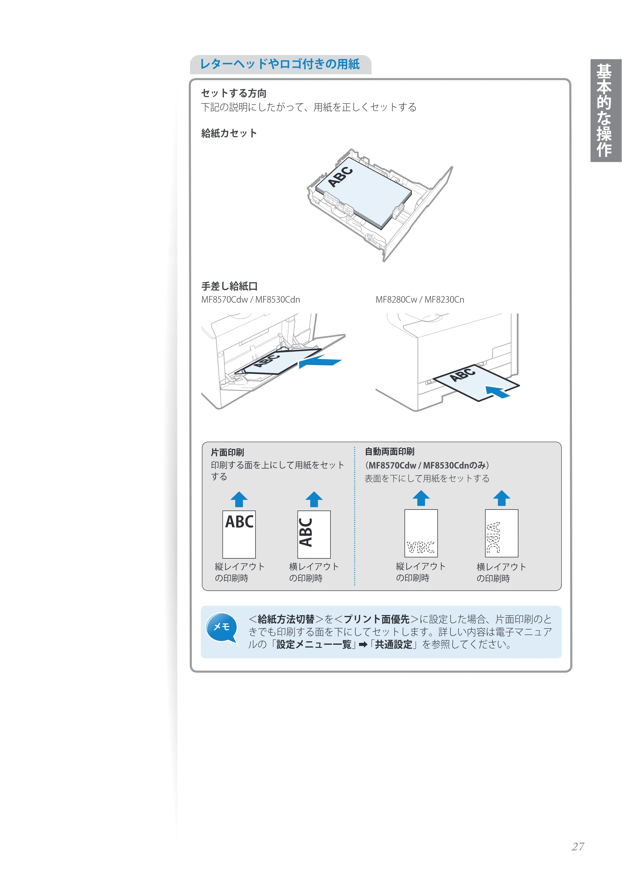 キヤノン MF8280Cw/MF8230Cn / MF8570Cdw/MF8530Cdn 基本操作ガイド 2013年9月5日更新（PDF：8.32MB） — 原本ページ — 27ページ