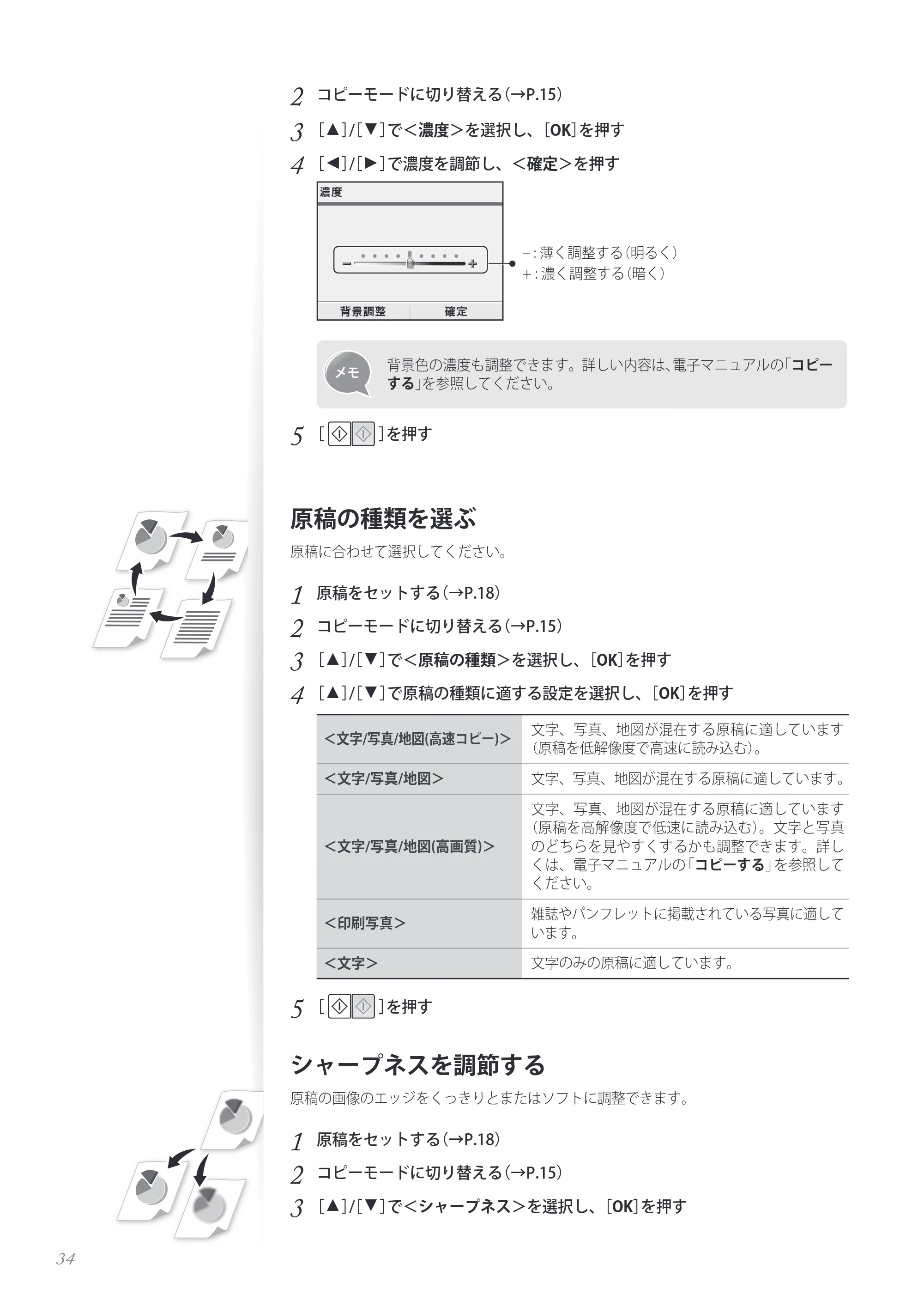 キヤノン MF8280Cw/MF8230Cn / MF8570Cdw/MF8530Cdn 基本操作ガイド 2013年9月5日更新（PDF：8.32MB） — 原稿の種類を選ぶ — 原本ページ — 34ページ