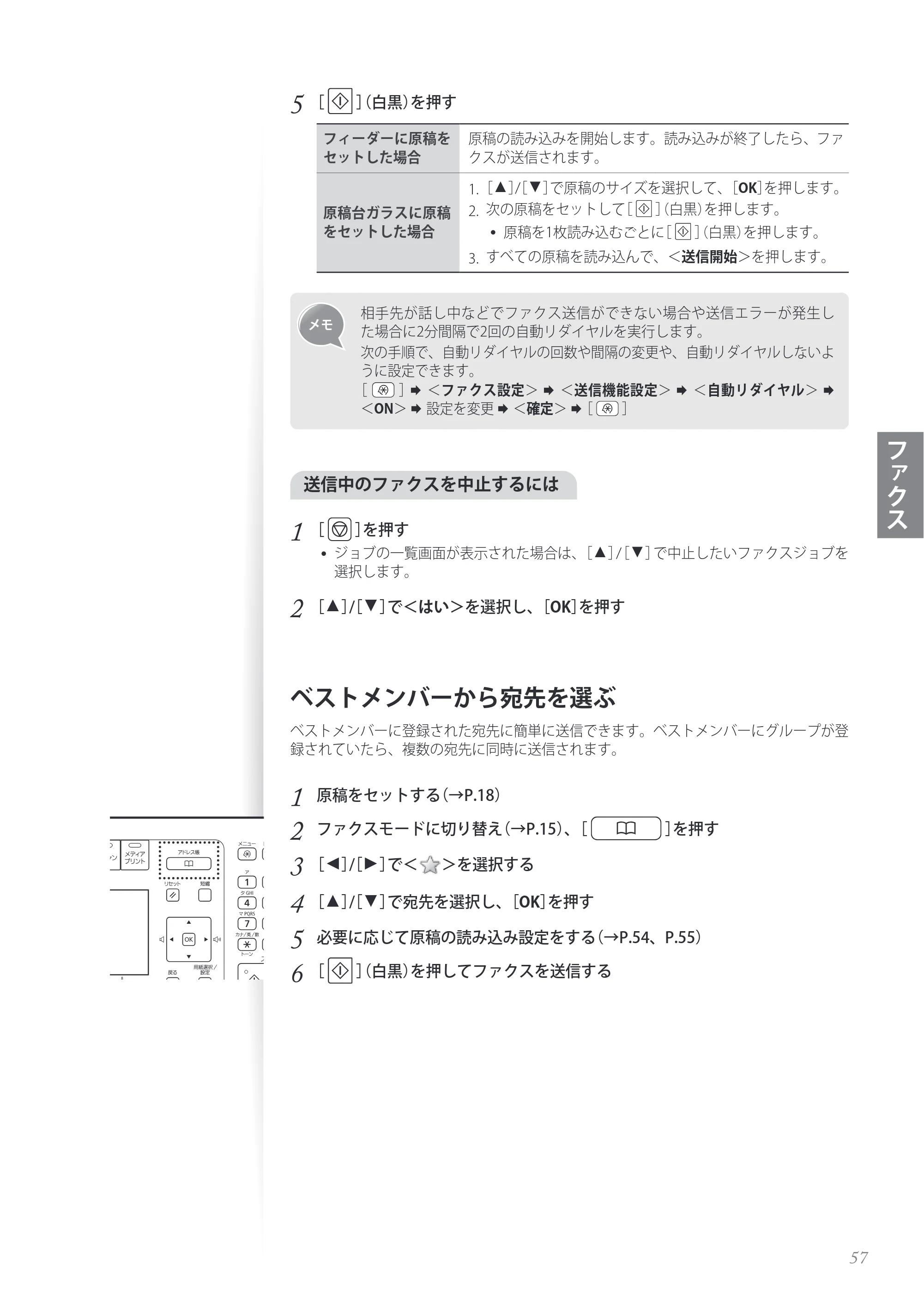 キヤノン MF8280Cw/MF8230Cn / MF8570Cdw/MF8530Cdn 基本操作ガイド 2013年9月5日更新（PDF：8.32MB） — ベストメンバーから宛先を選ぶ — 原本ページ — 57ページ