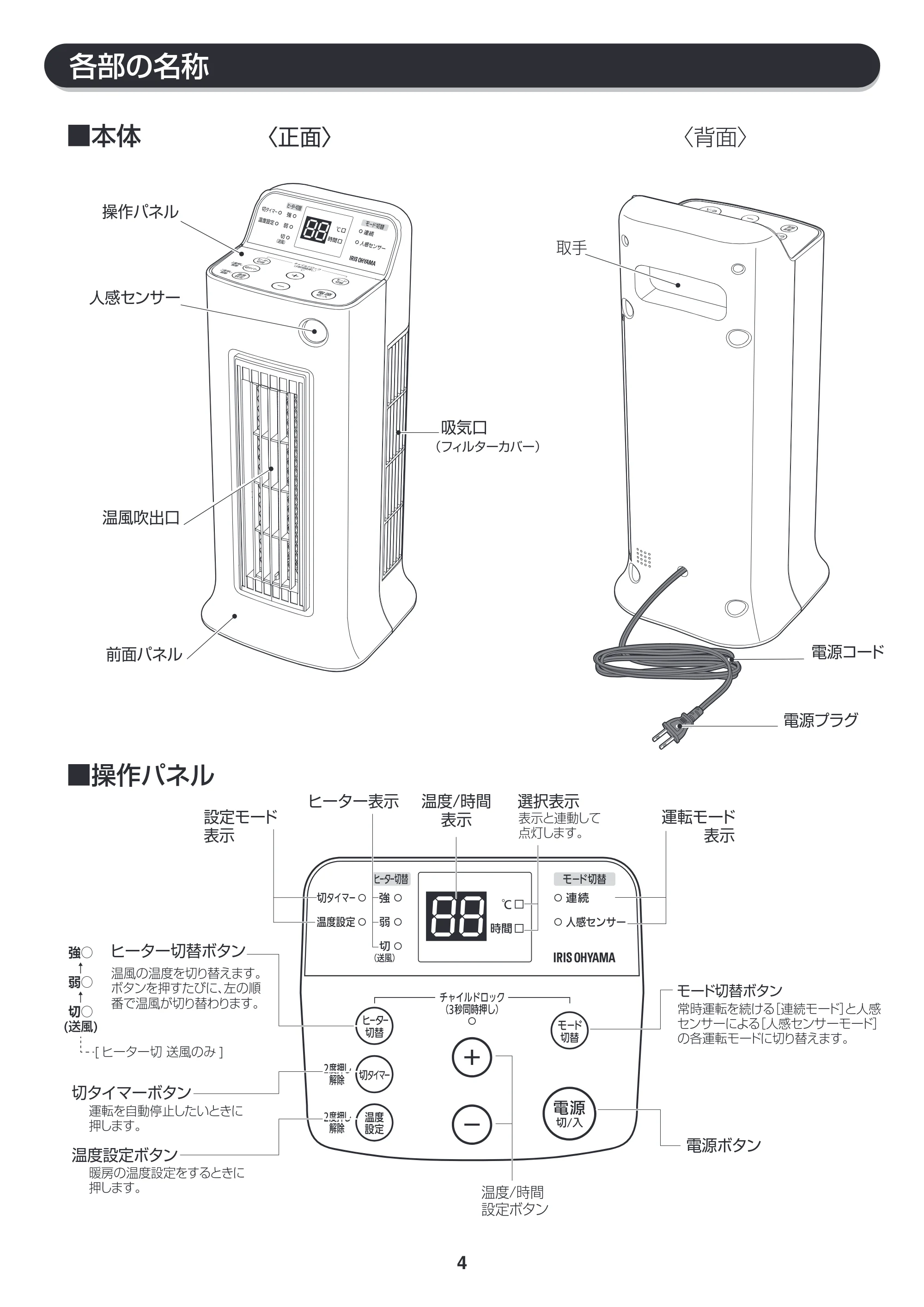 アイリスオーヤマ JCH-ST122T 取扱説明書 — 原本ページ — 4ページ