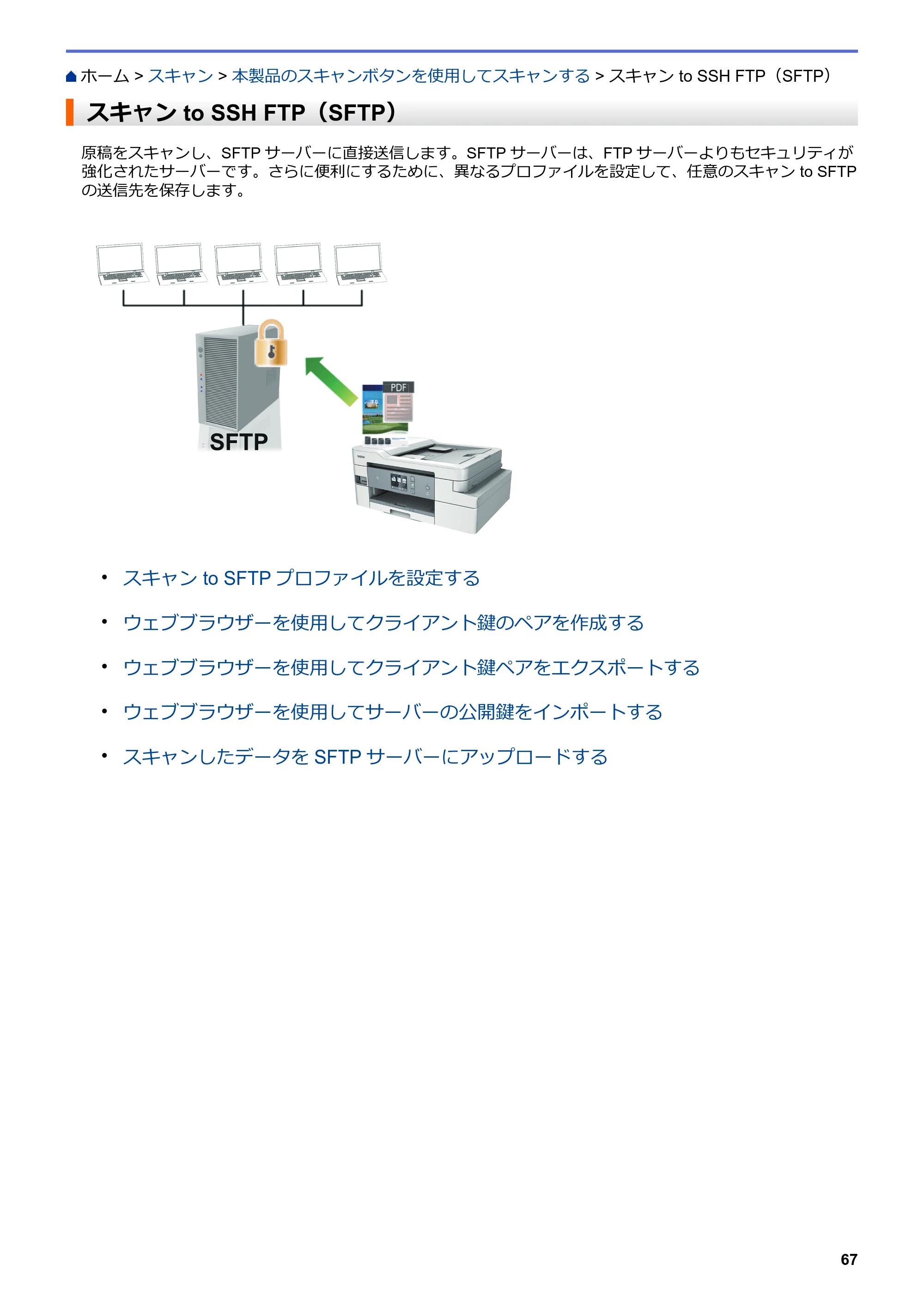 ブラザー DCP-J988N / MFC-J1500N / MFC-J1605DN ユーザーズガイド(印刷用) ~パソコン活用&ネットワーク~ — スキャン to SSH FTP(SFTP) — 原本ページ — 72ページ
