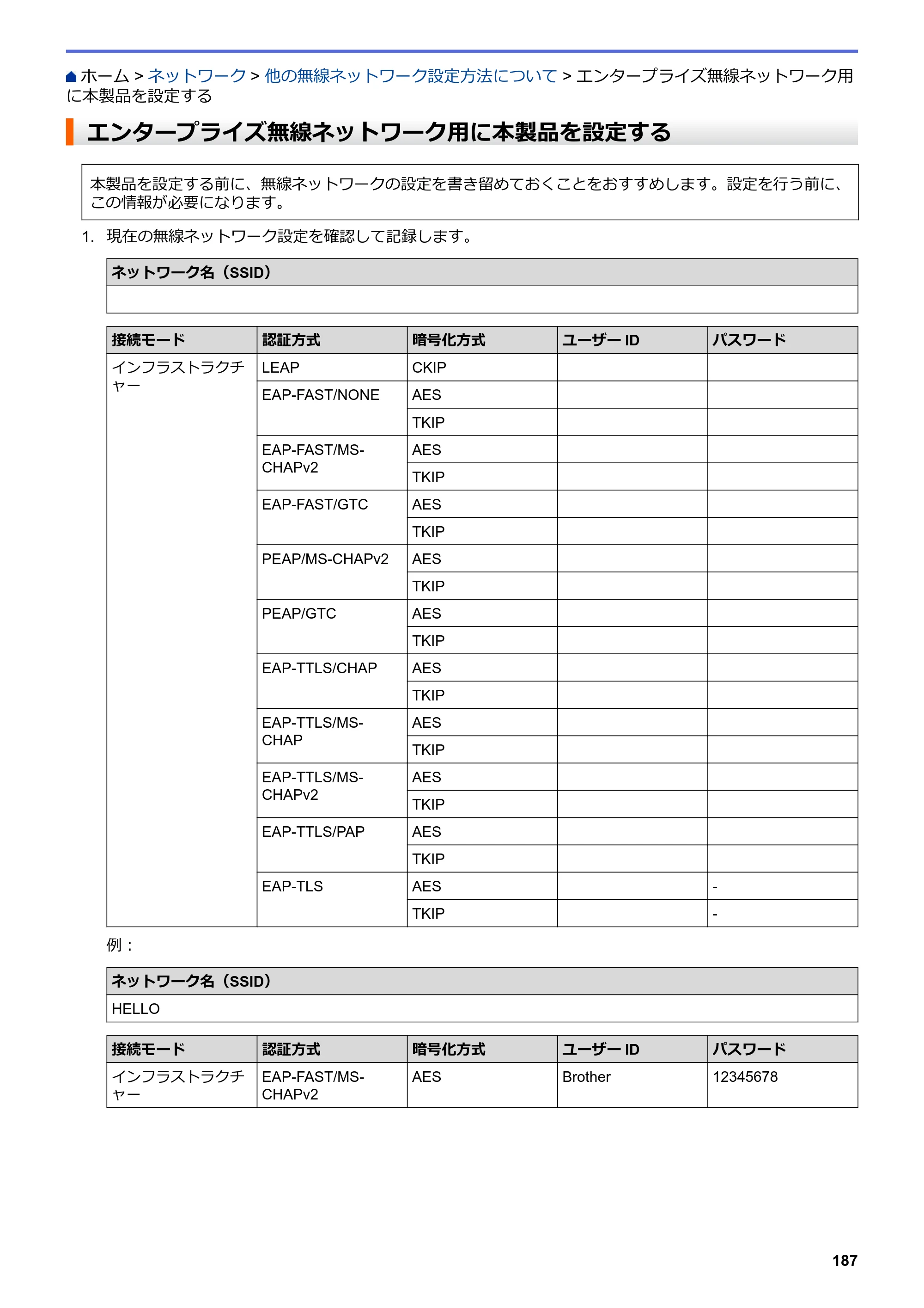 ブラザー DCP-J988N / MFC-J1500N / MFC-J1605DN ユーザーズガイド（印刷用） ～パソコン活用＆ネットワーク～ — エンタープライズ無線ネットワーク用に本製品を設定する — 原本ページ — 192ページ