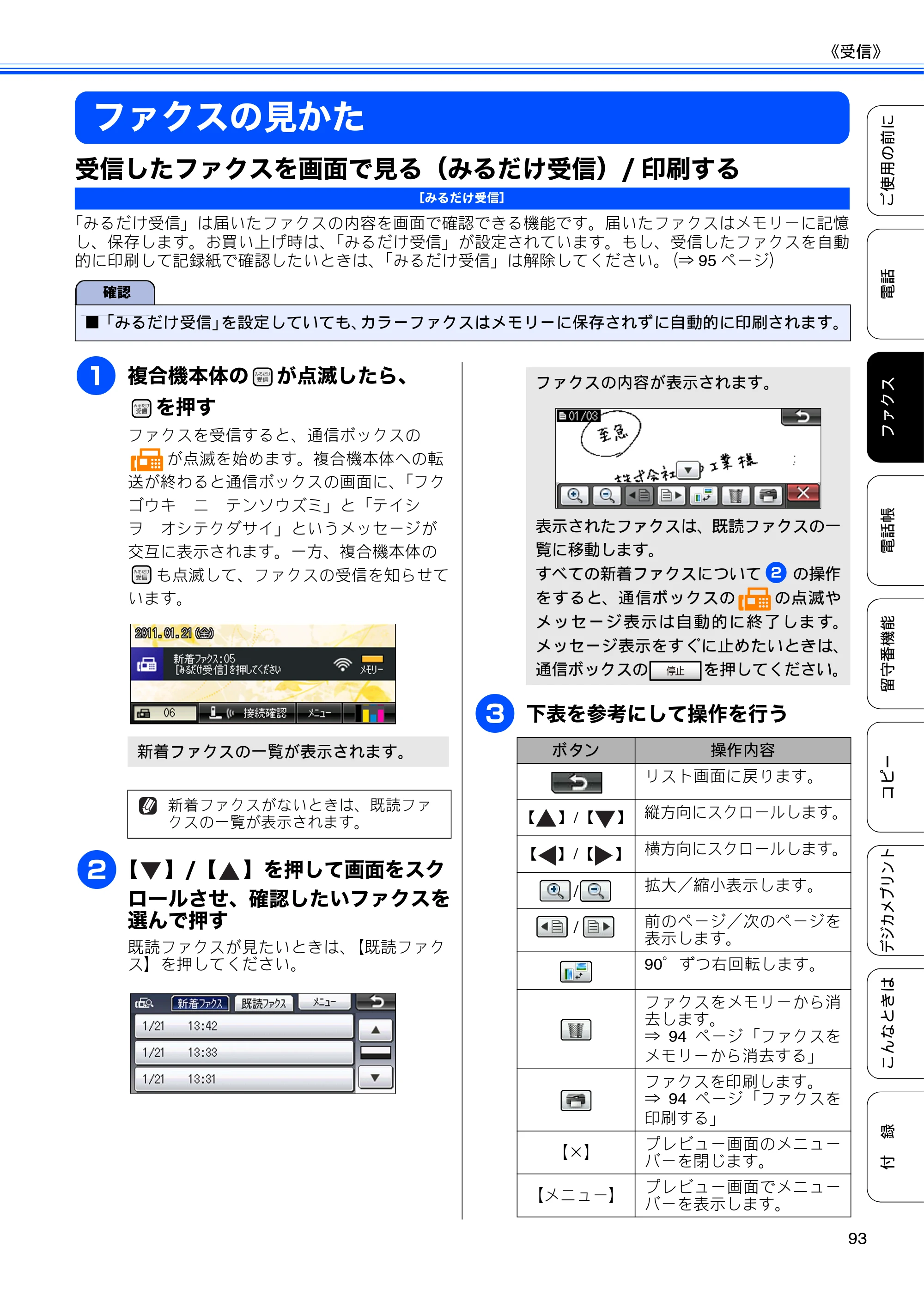 ブラザー MFC-J805D / MFC-J805DW / MFC-J855DN / MFC-J855DWN ユーザーズガイド ～基本編～ — ファクスの見かた — 原本ページ — 95ページ
