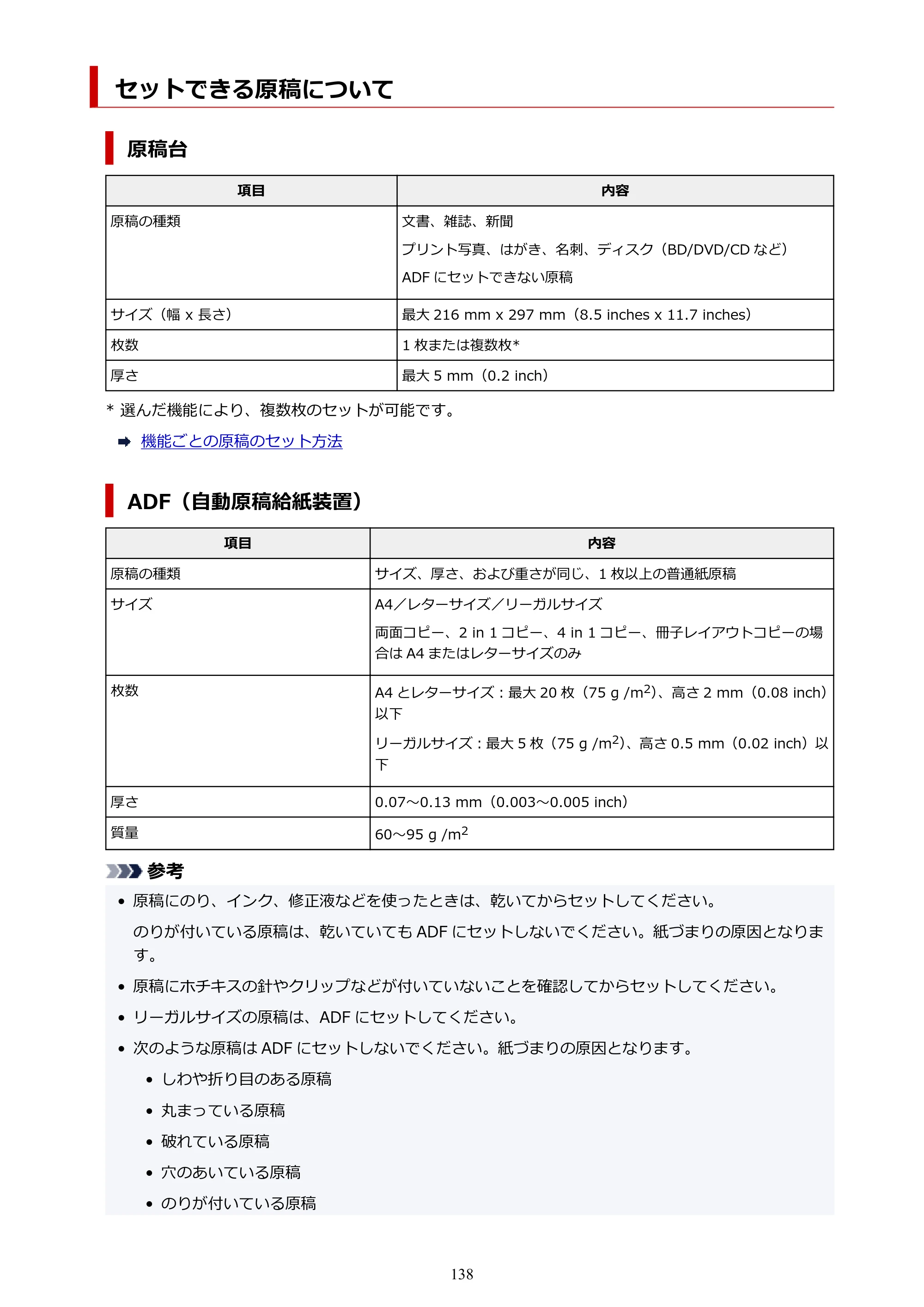 キヤノン TR9530 電子マニュアル PDF版 （Windows版）（PDF：17.8MB） — セットできる原稿について — 原本ページ — 138ページ