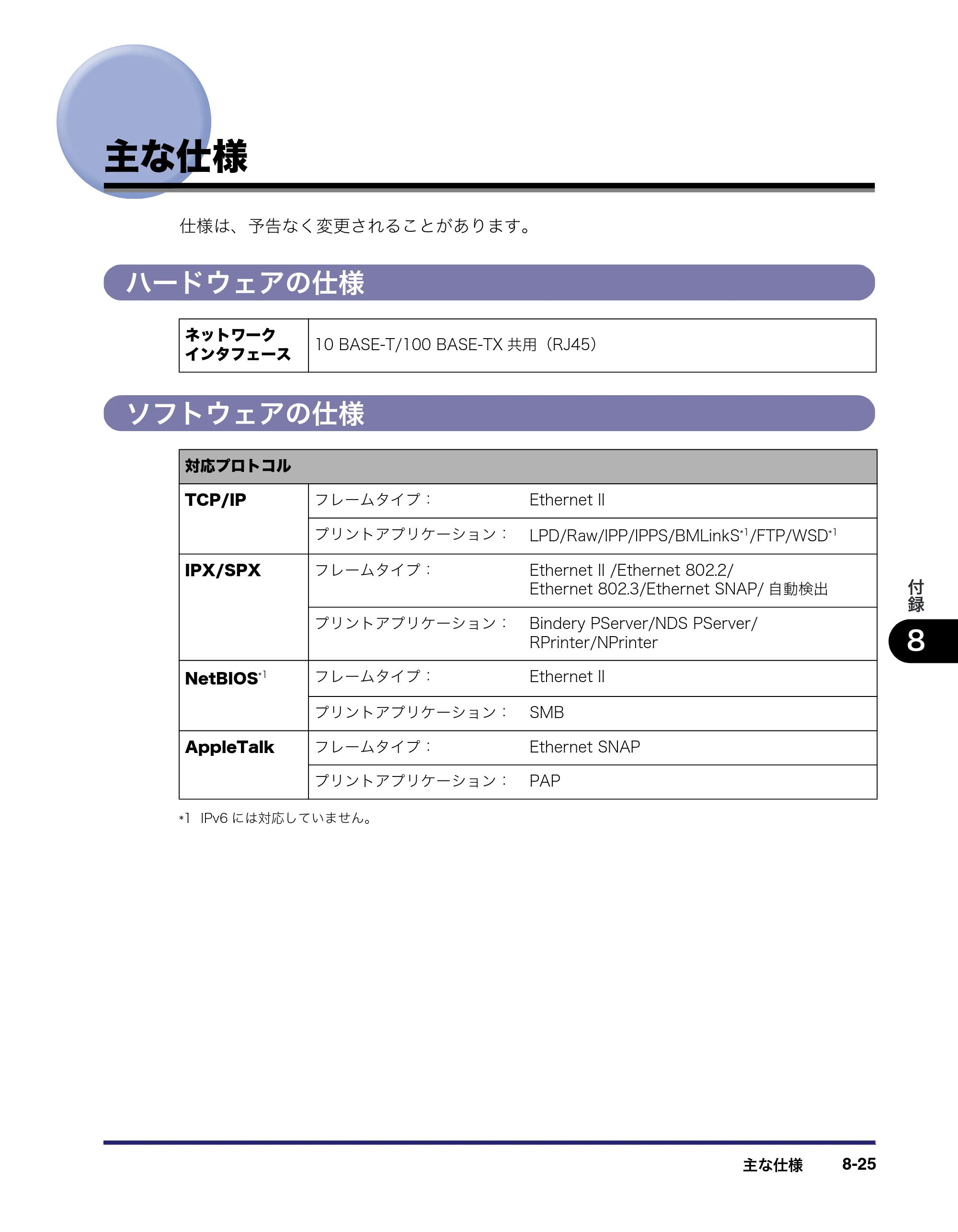 キヤノン iR C2550F ネットワークガイド （PDF形式／7.48Mバイト） — 主な仕様 — 原本ページ — 195ページ