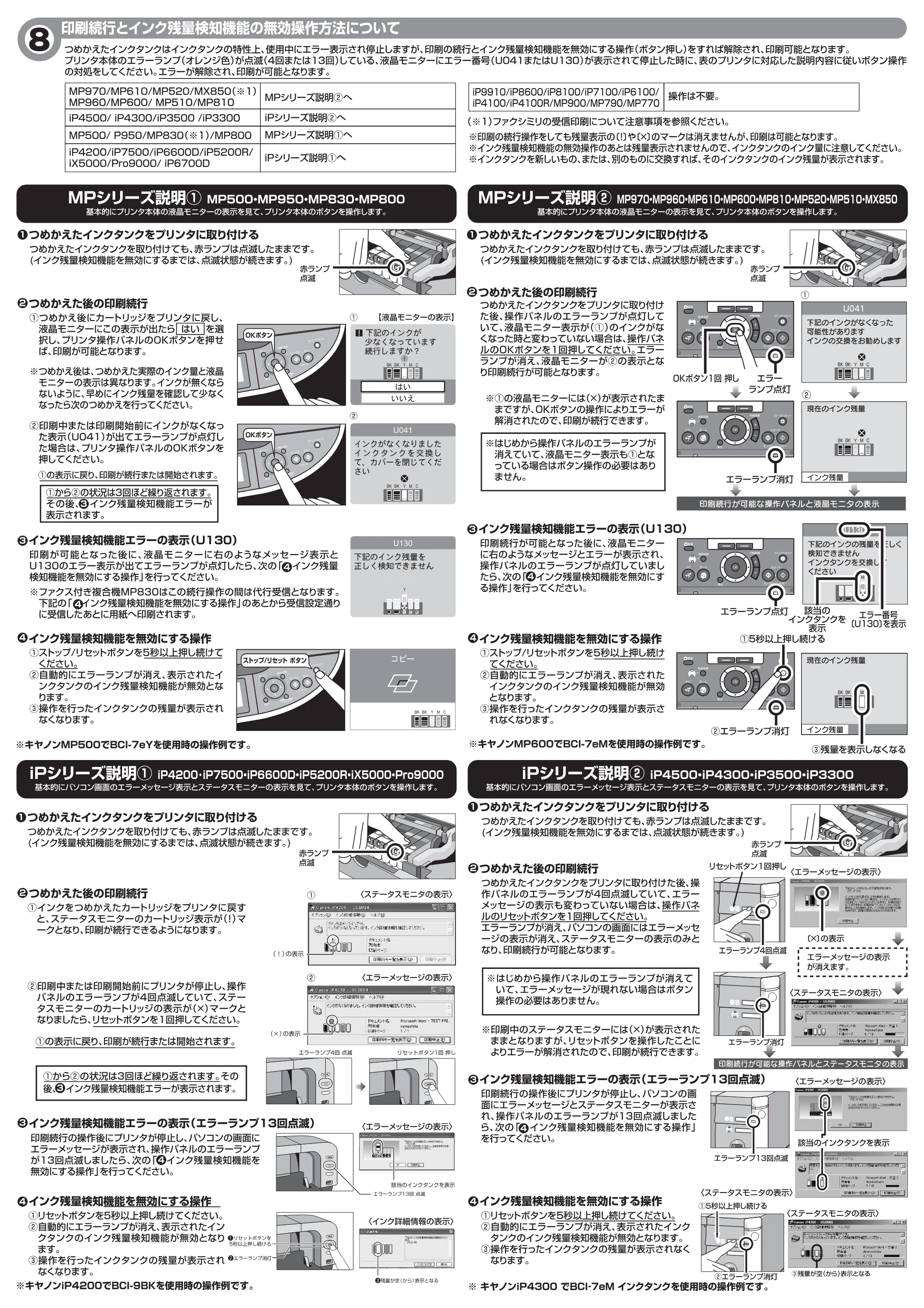 サンワサプライ 300-CA7E95 / 302-CA9BINK / 302-CA7BINK 取扱説明書 — (:) 印刷続行とインク残量検知機能の無効 操作方法について — 原本ページ — 3ページ