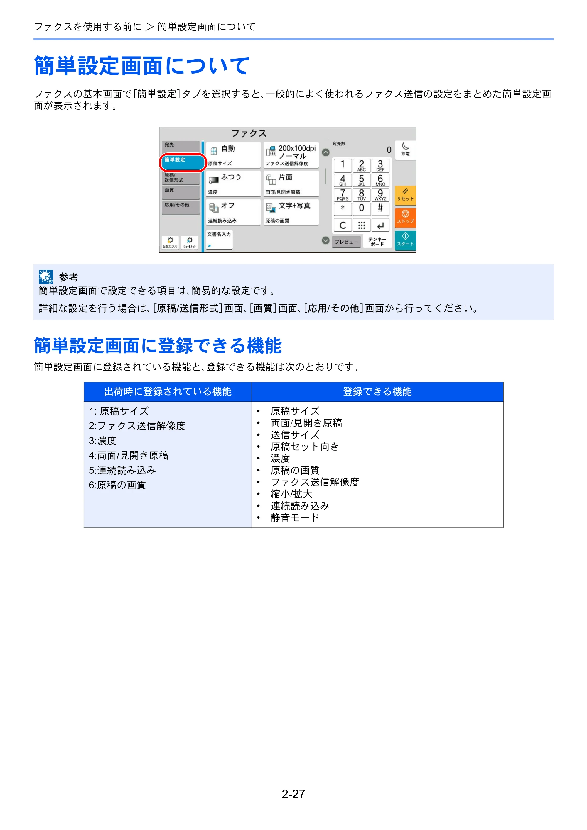 京セラ TASKalfa 2554ci / TASKalfa 3554ci / TASKalfa 4054ci TASKalfa 7004i/6003i/5004i FAX使用説明書 — 簡単設定画面について — 原本ページ — 47ページ